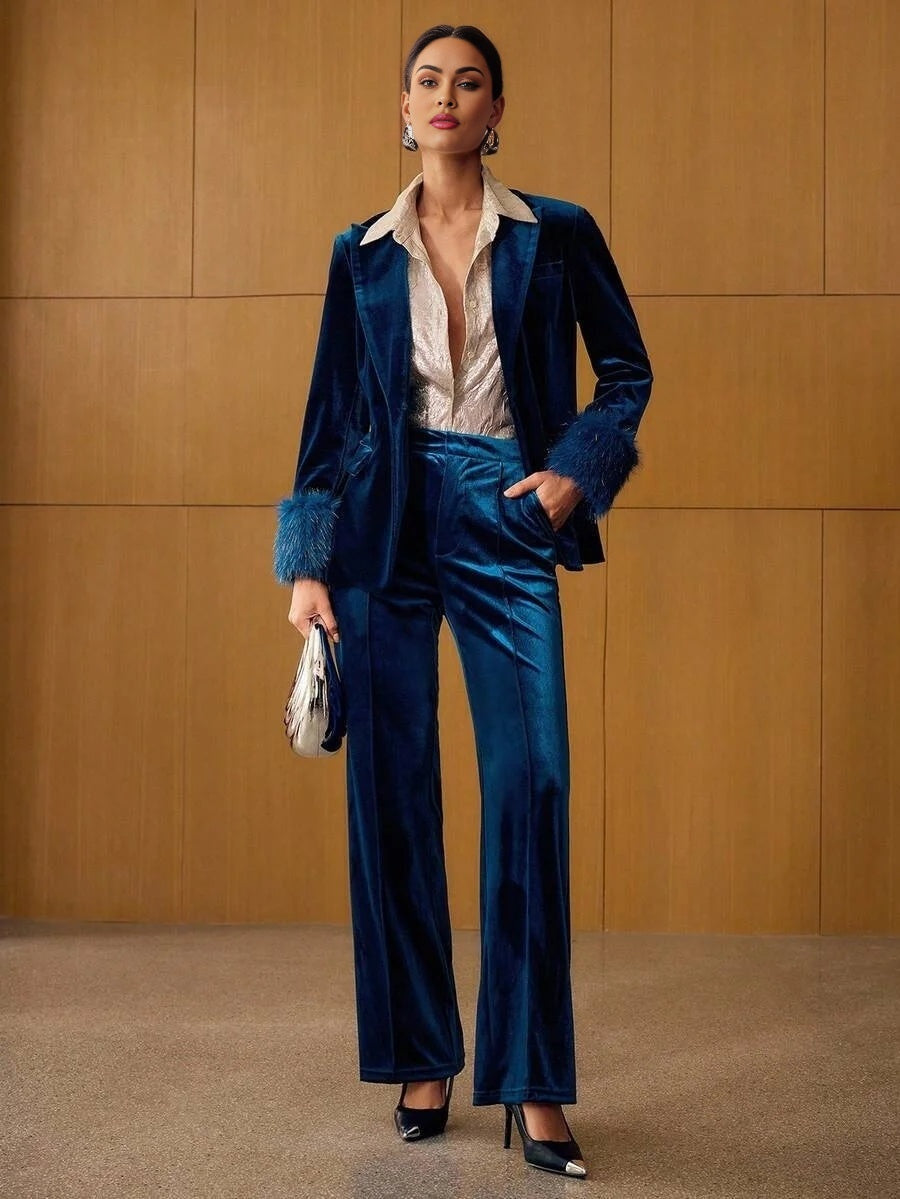 PREMIUM VELVET CONTRAST FAUX FUR STRUCTURED BLAZER AUTUMNWINTER
