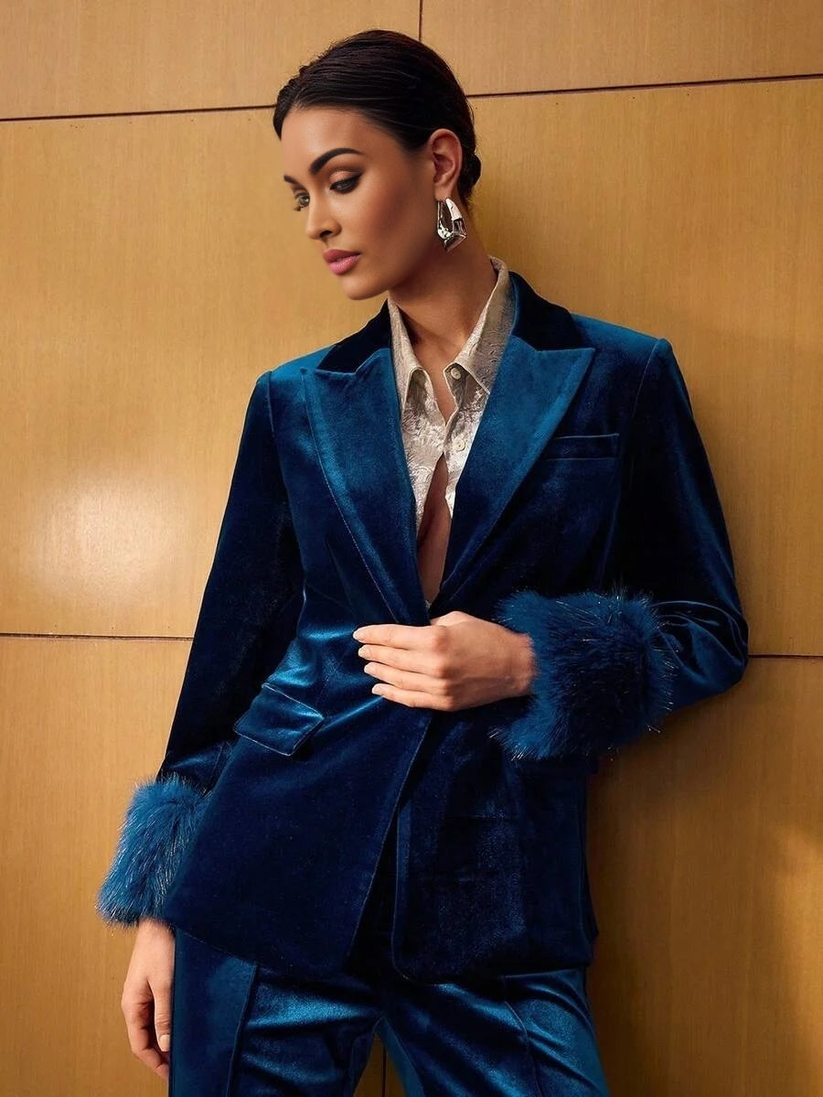 PREMIUM VELVET CONTRAST FAUX FUR STRUCTURED BLAZER AUTUMNWINTER