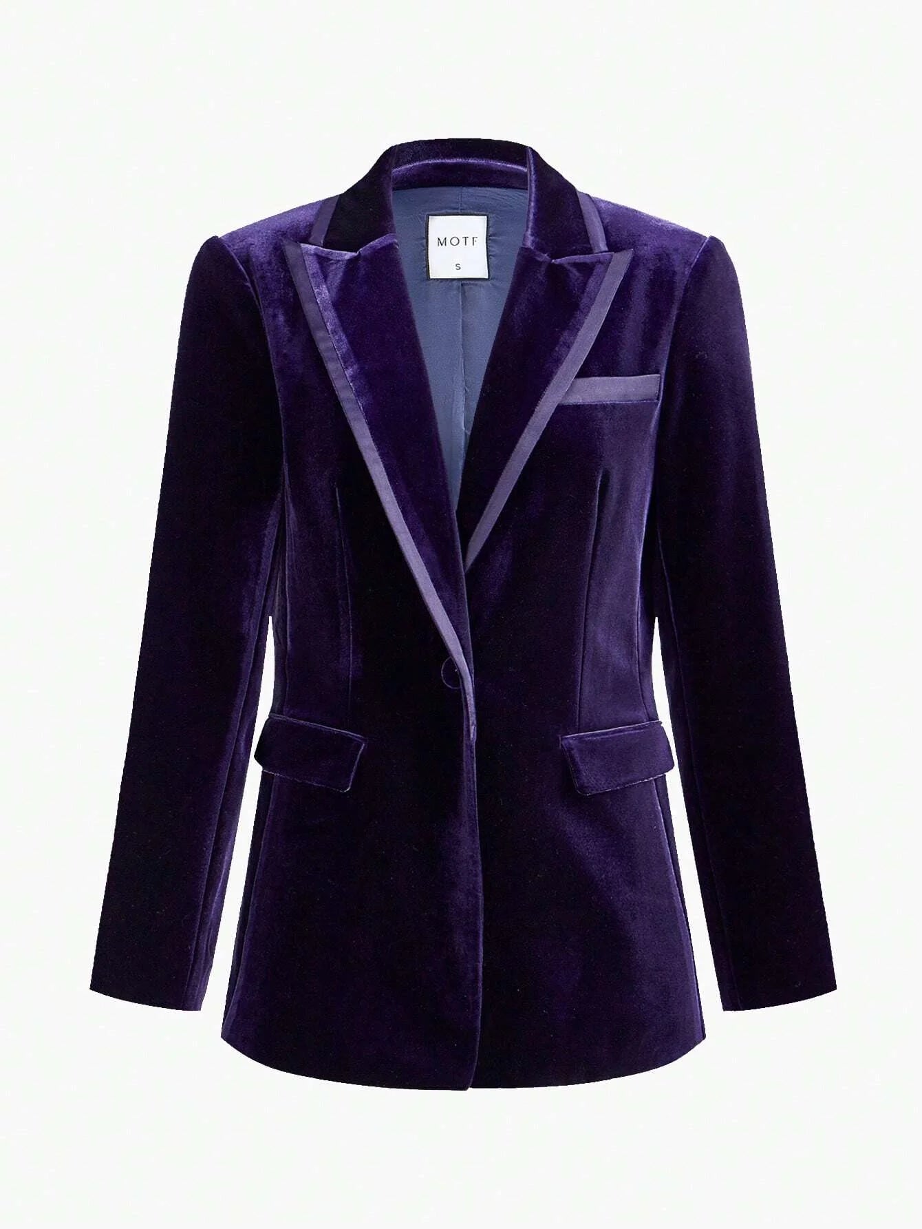 PREMIUM VELVET PEAK COLLAR SOLID SINGLE BUTTON BLAZER