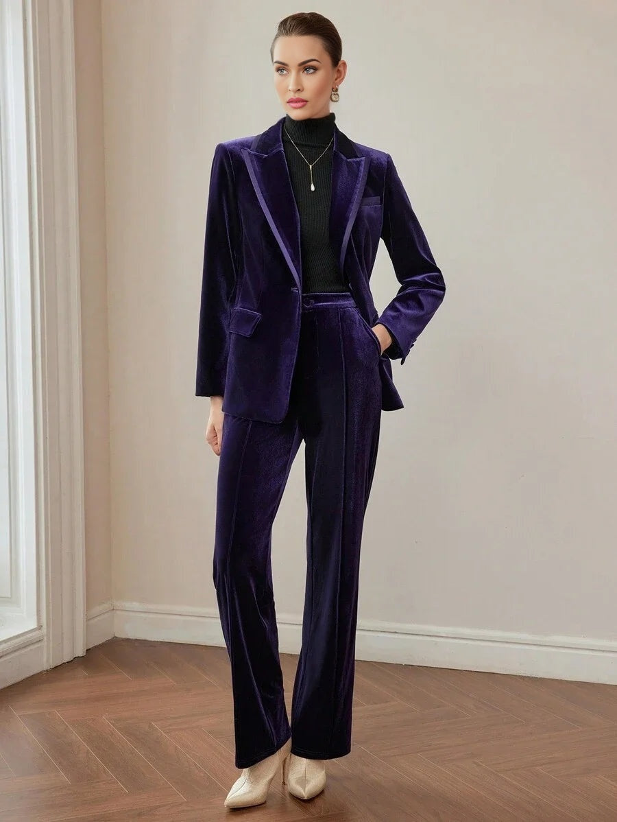 PREMIUM VELVET PEAK COLLAR SOLID SINGLE BUTTON BLAZER