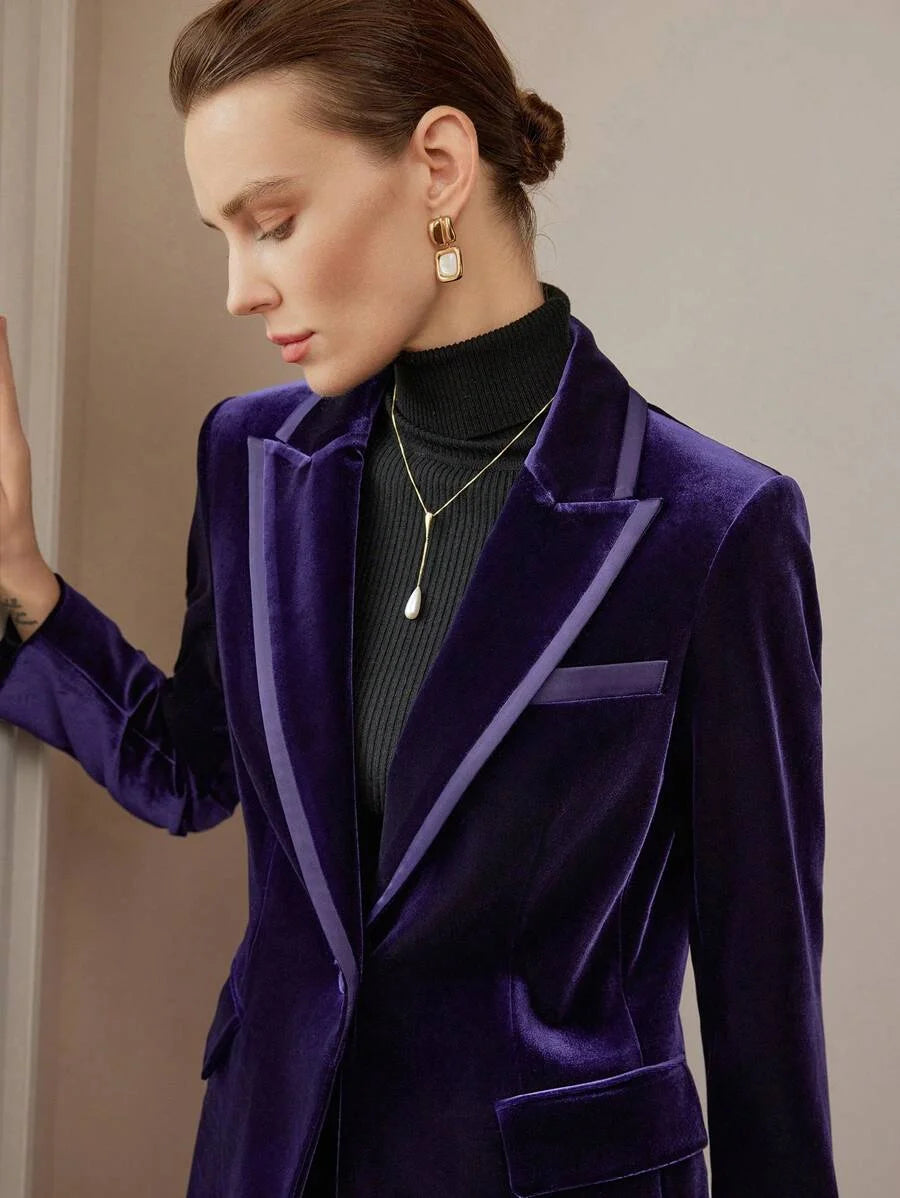 PREMIUM VELVET PEAK COLLAR SOLID SINGLE BUTTON BLAZER