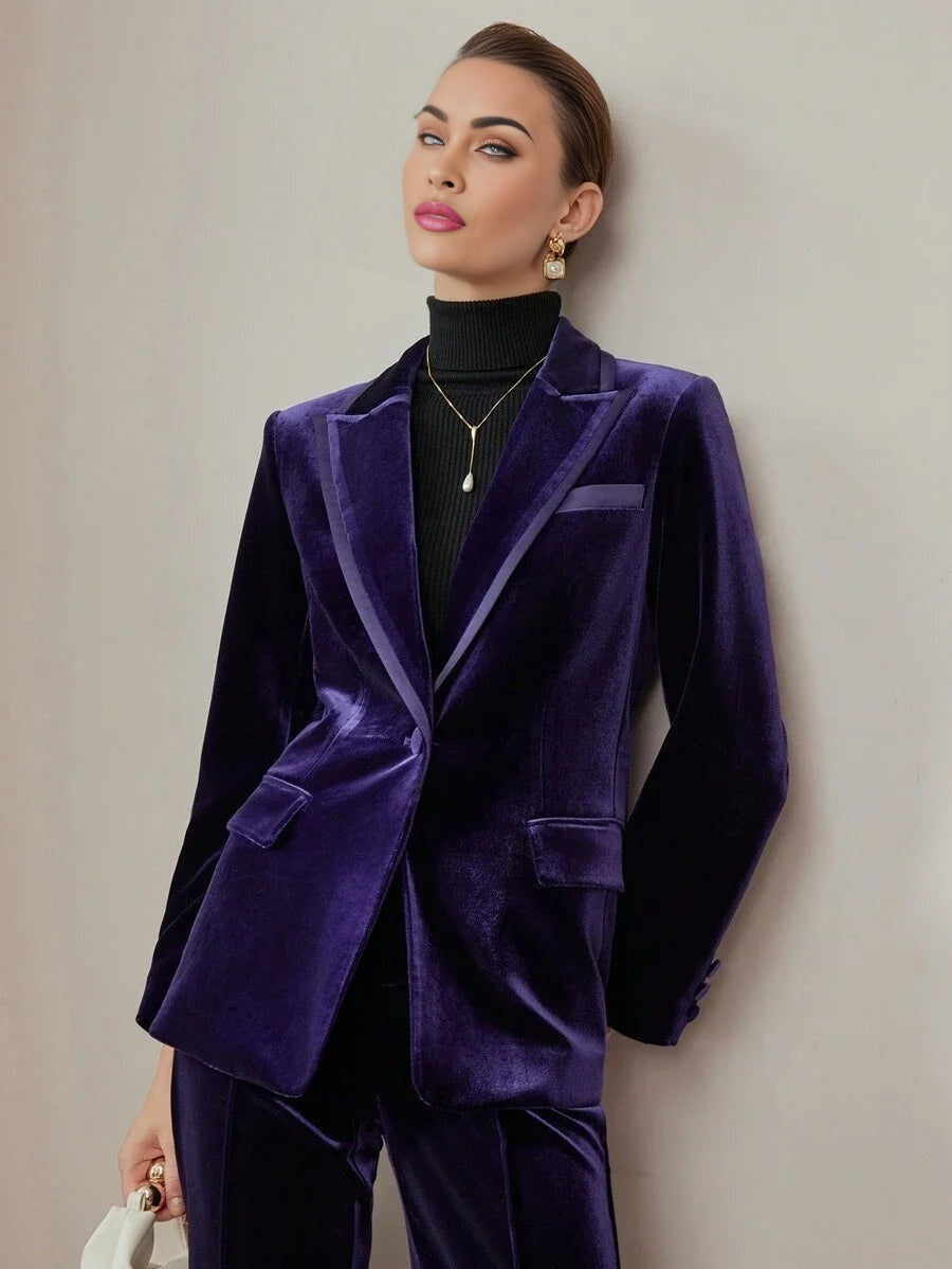 PREMIUM VELVET PEAK COLLAR SOLID SINGLE BUTTON BLAZER