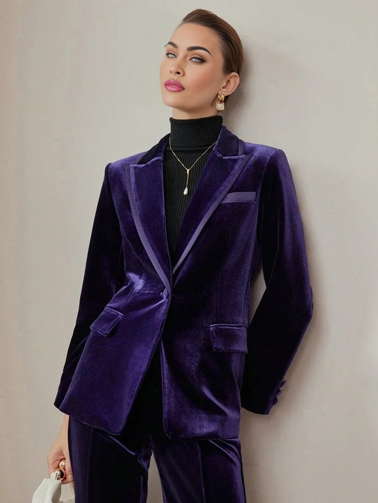 PREMIUM VELVET PEAK COLLAR SOLID SINGLE BUTTON BLAZER