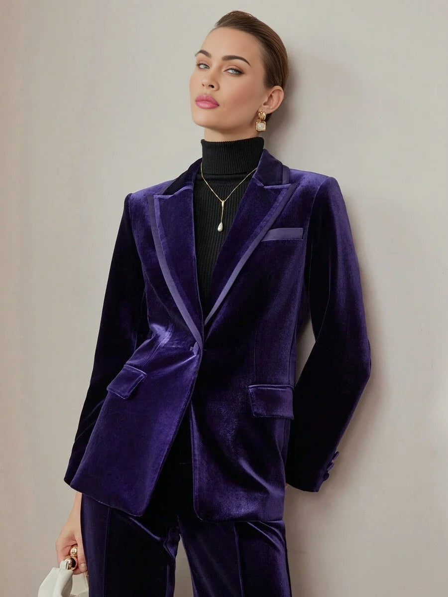 PREMIUM VELVET PEAK COLLAR SOLID SINGLE BUTTON BLAZER