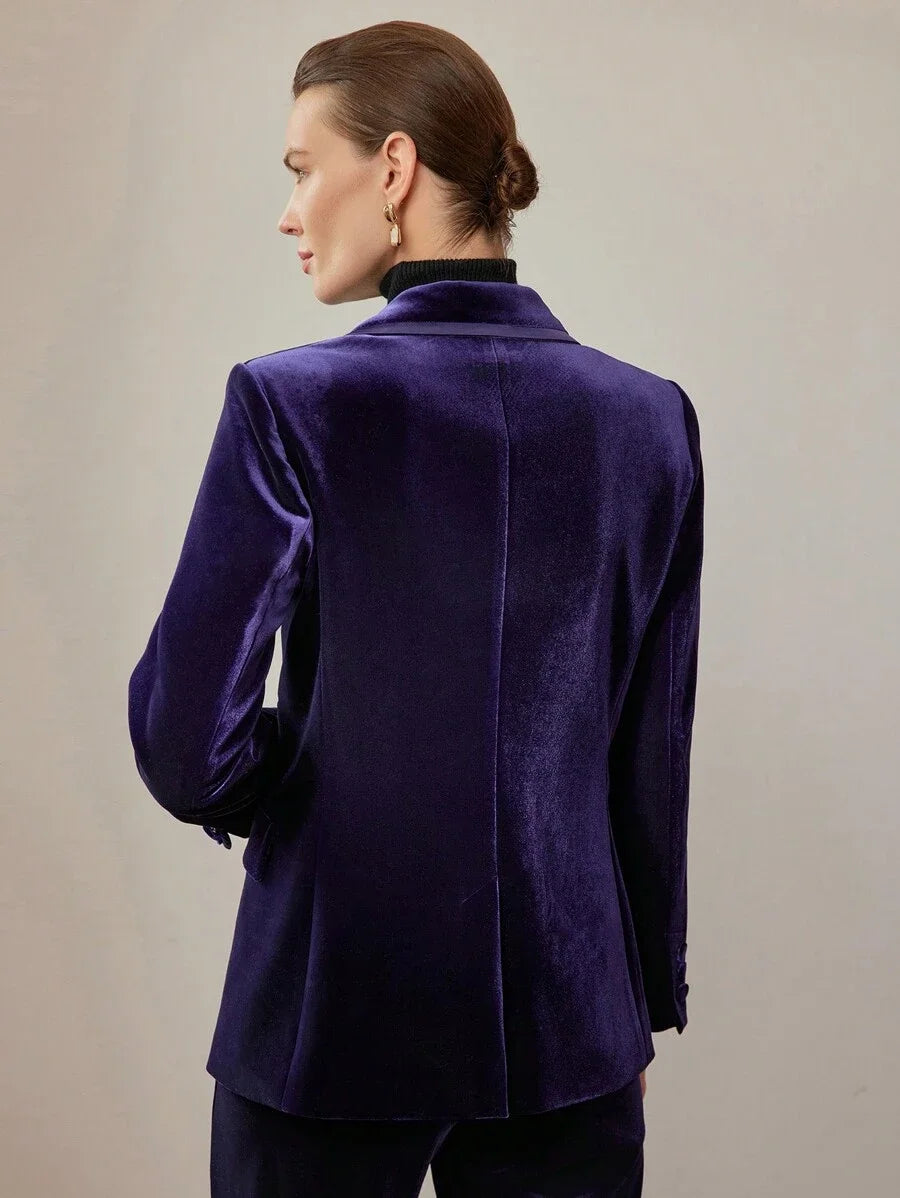 PREMIUM VELVET PEAK COLLAR SOLID SINGLE BUTTON BLAZER