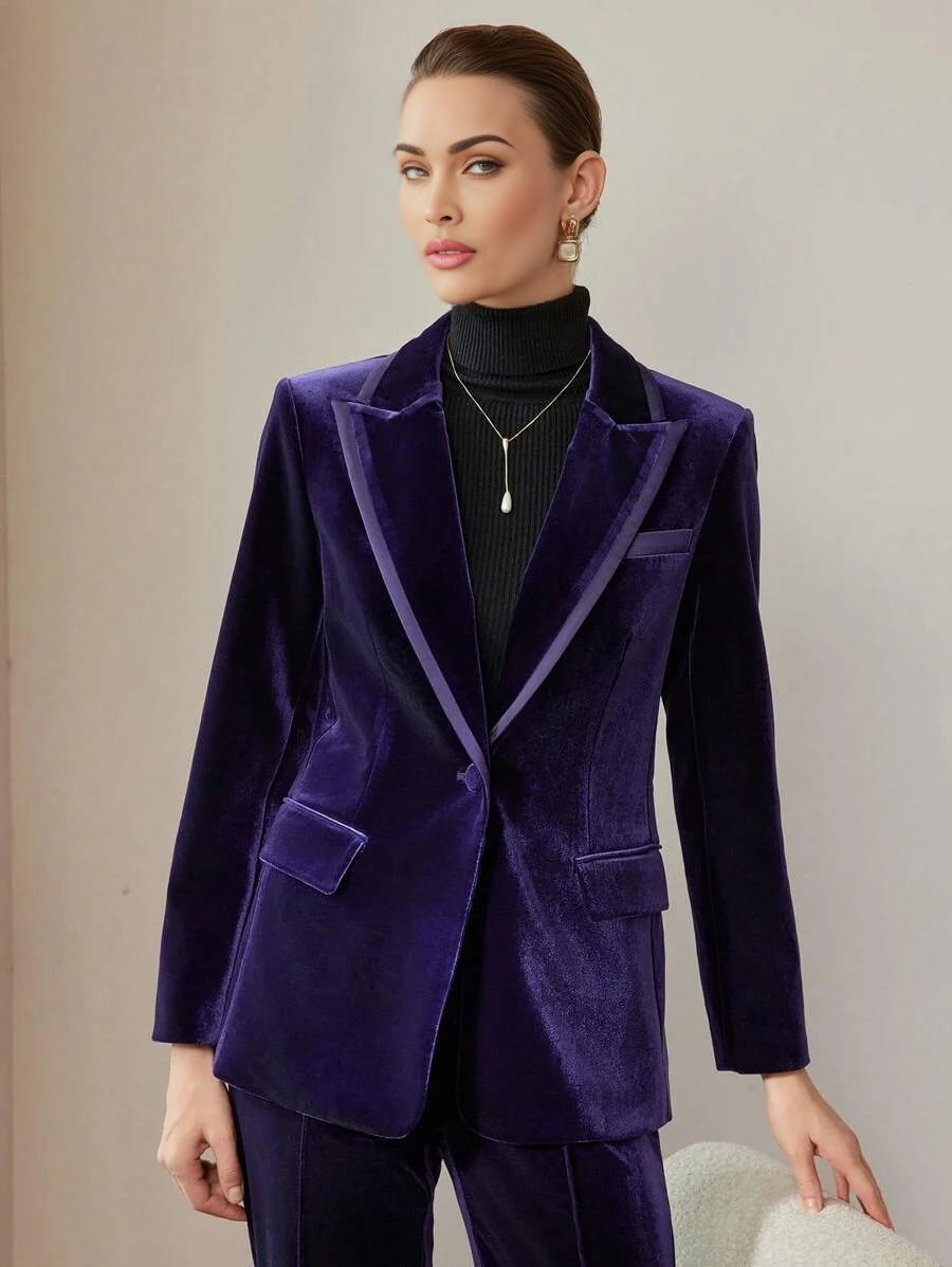 PREMIUM VELVET PEAK COLLAR SOLID SINGLE BUTTON BLAZER
