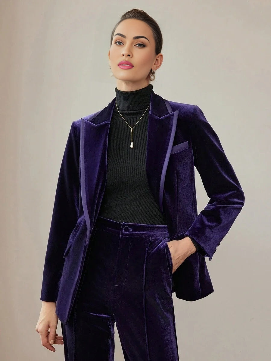 PREMIUM VELVET PEAK COLLAR SOLID SINGLE BUTTON BLAZER