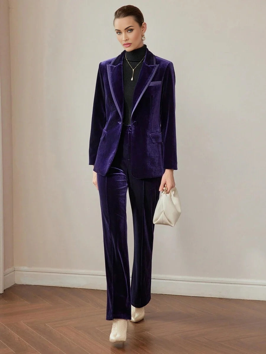 PREMIUM VELVET PEAK COLLAR SOLID SINGLE BUTTON BLAZER