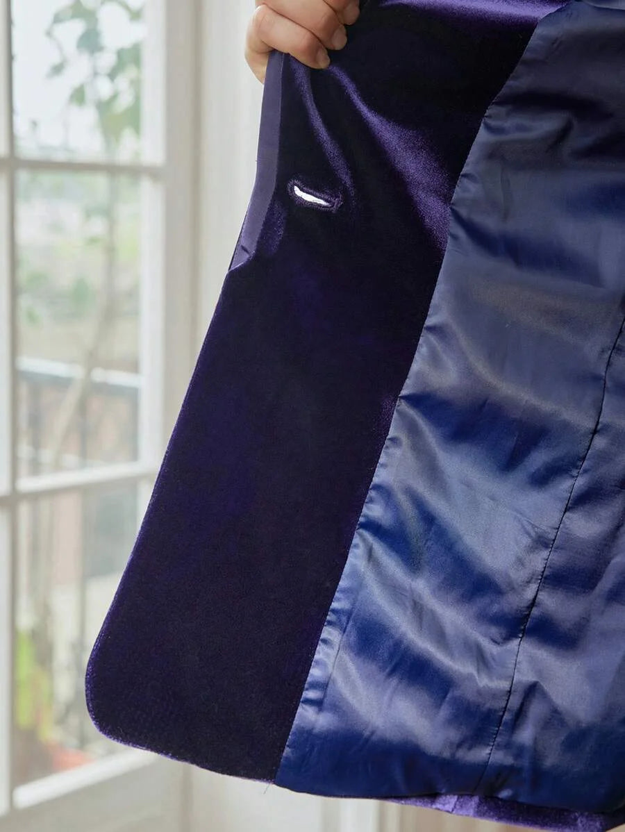 PREMIUM VELVET PEAK COLLAR SOLID SINGLE BUTTON BLAZER