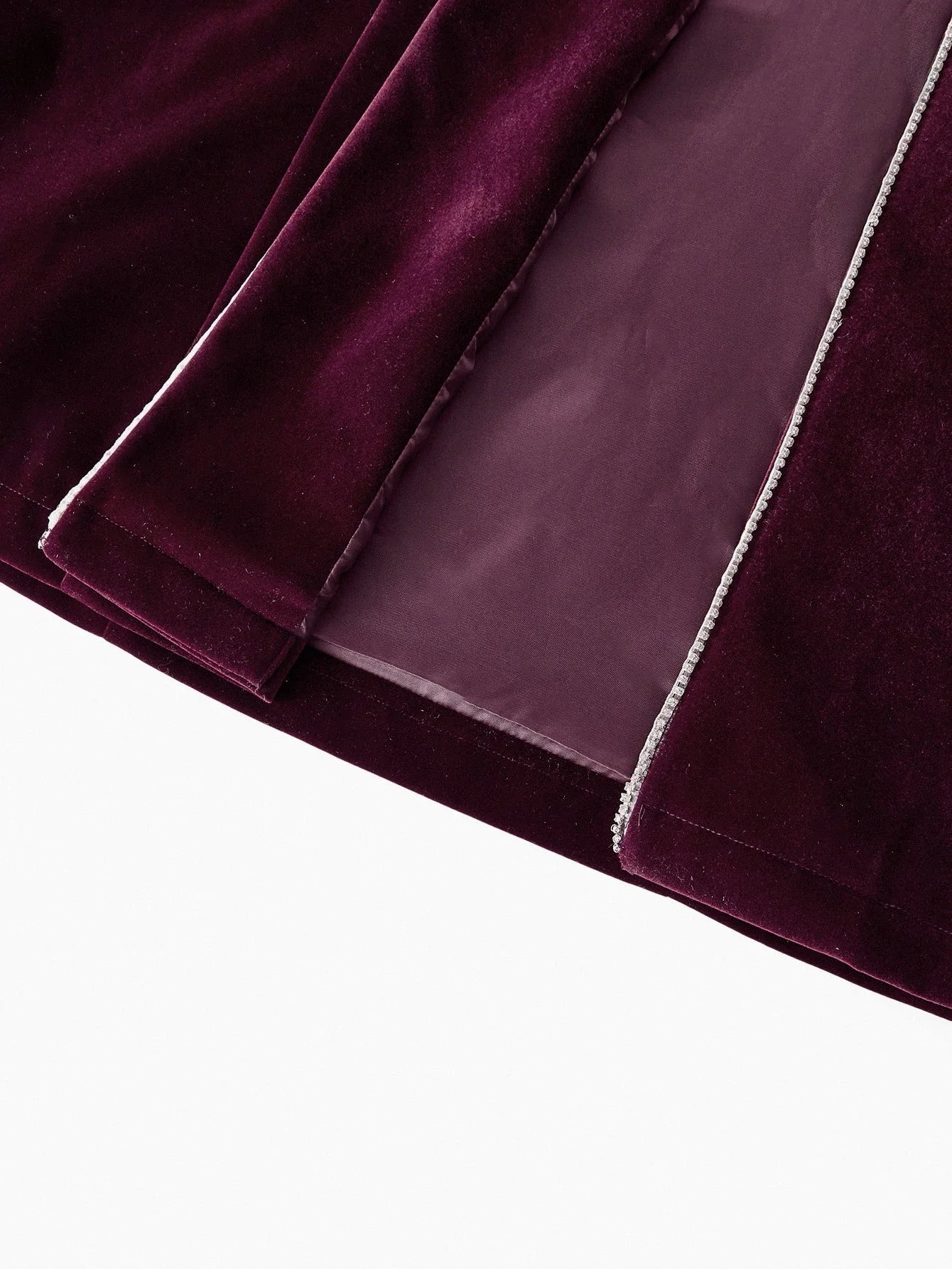 PREMIUM VELVET RHINESTONE TRIM PEAK COLLAR DOUBLE BREASTED PLACKET BLAZER