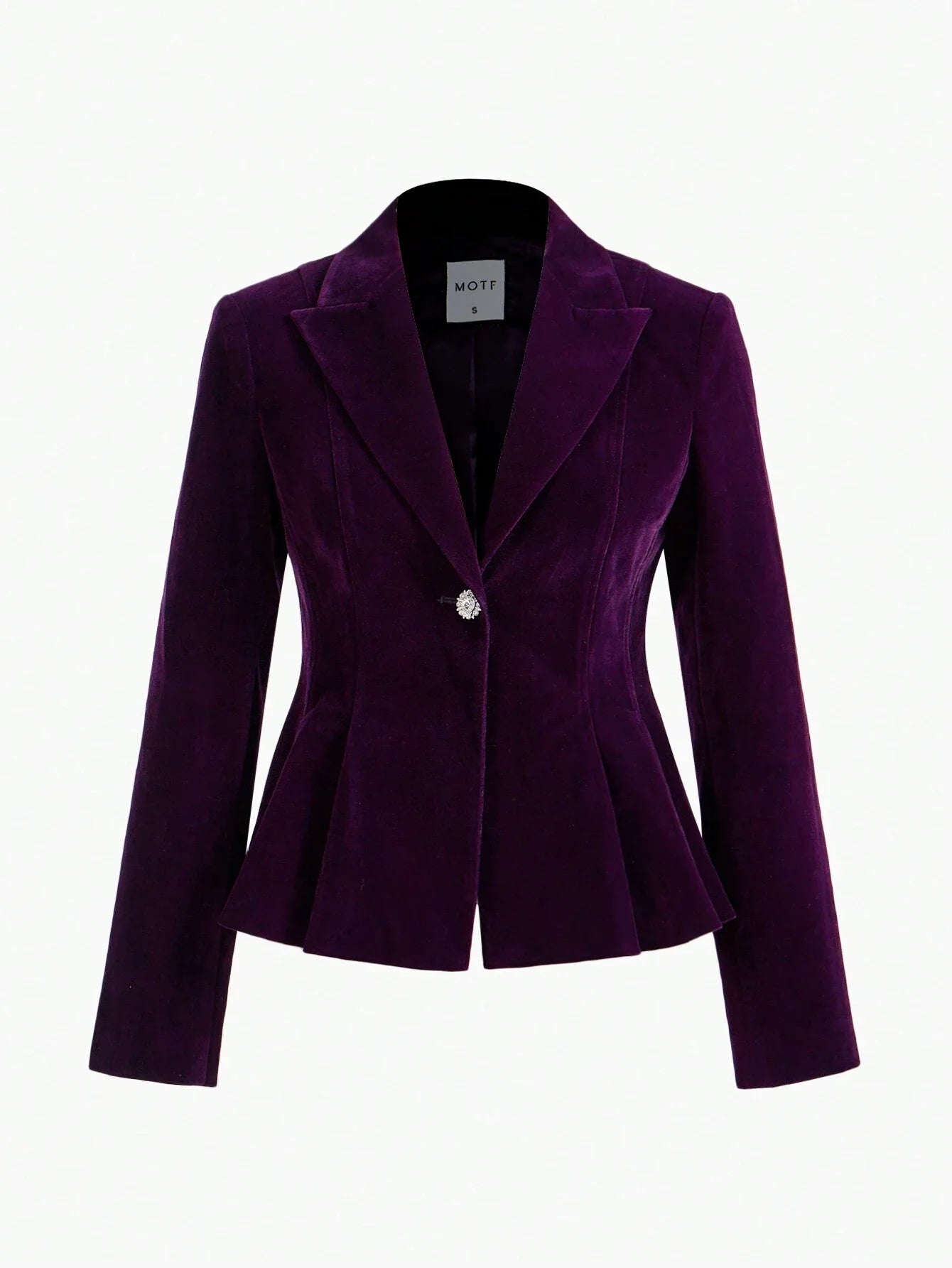 PREMIUM VELVET SOLID PEAK COLLAR FLOWY HEM BLAZER