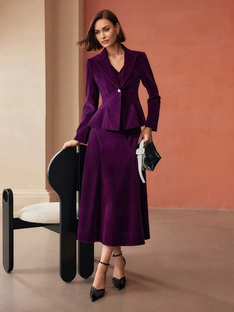 PREMIUM VELVET SOLID PEAK COLLAR FLOWY HEM BLAZER