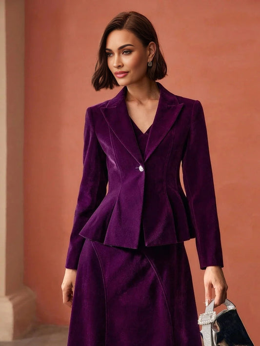 PREMIUM VELVET SOLID PEAK COLLAR FLOWY HEM BLAZER