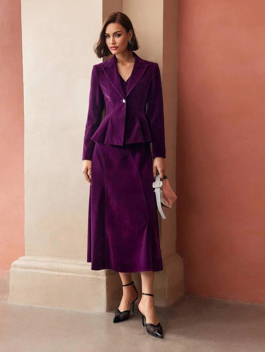 PREMIUM VELVET SOLID PEAK COLLAR FLOWY HEM BLAZER