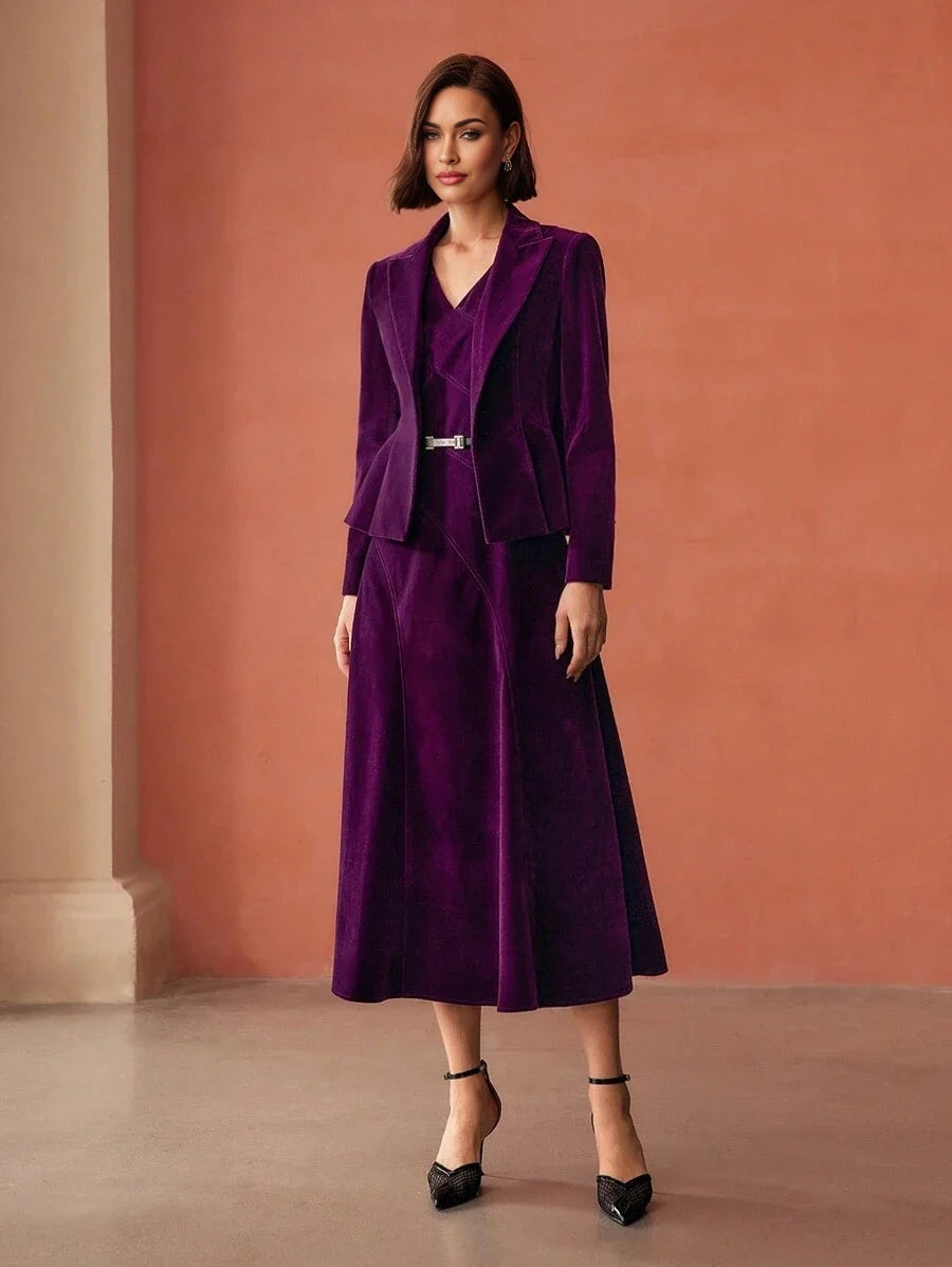 PREMIUM VELVET SOLID PEAK COLLAR FLOWY HEM BLAZER