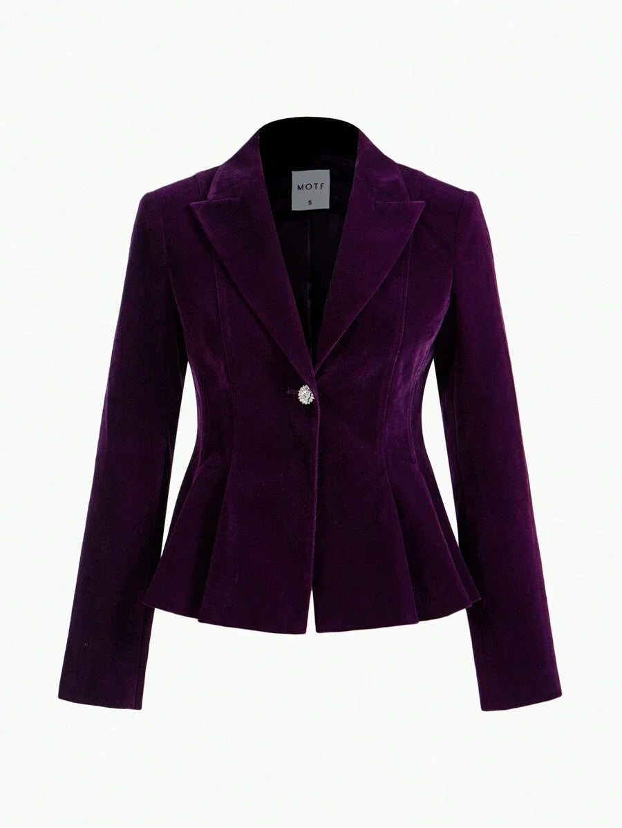 PREMIUM VELVET SOLID PEAK COLLAR FLOWY HEM BLAZER