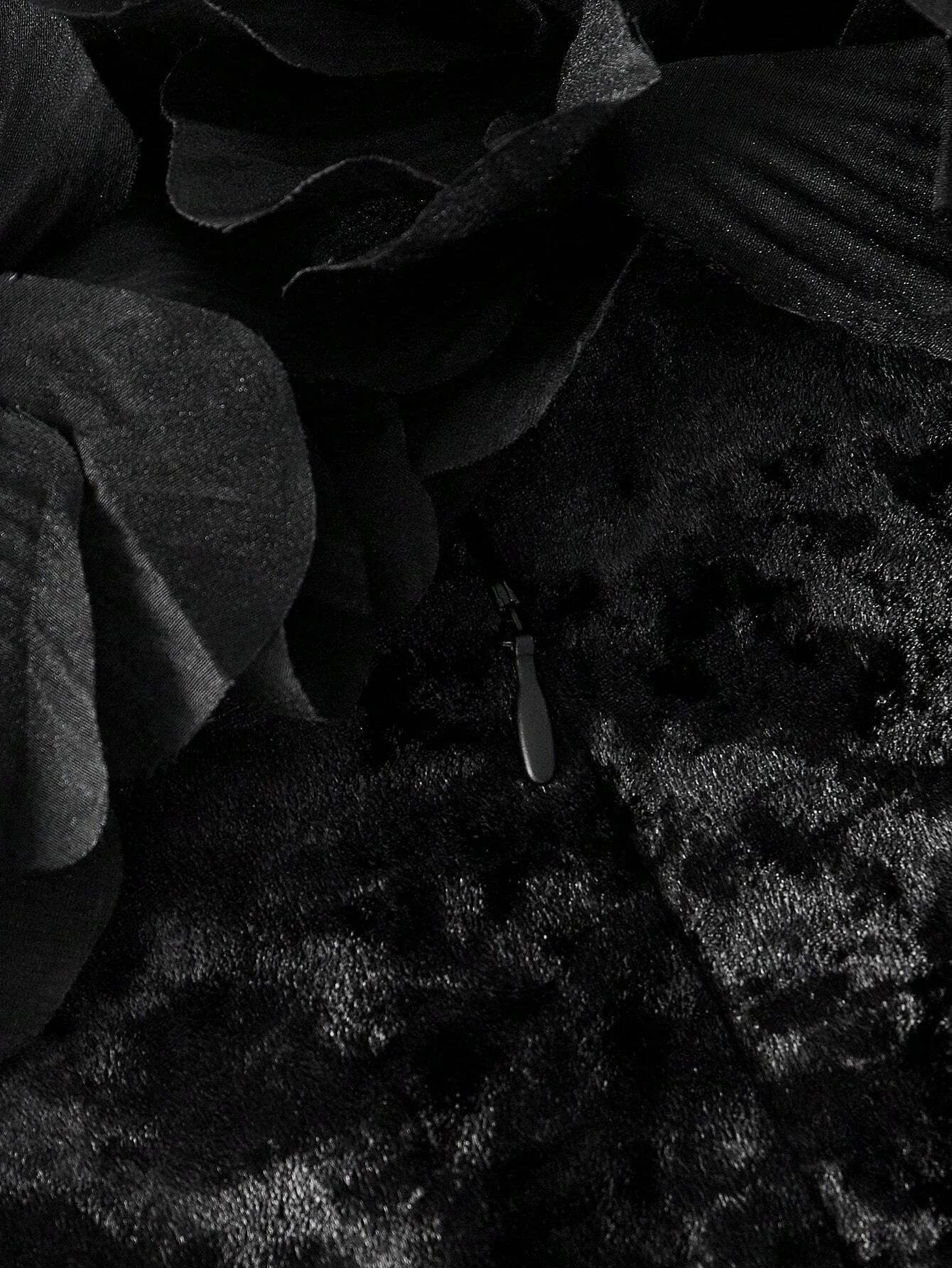 PREMIUM VELVET STEREO FLOWER DETAIL OFF SHOULDER SLIM FIT COCKTAIL DRESS WITHOUT BELT