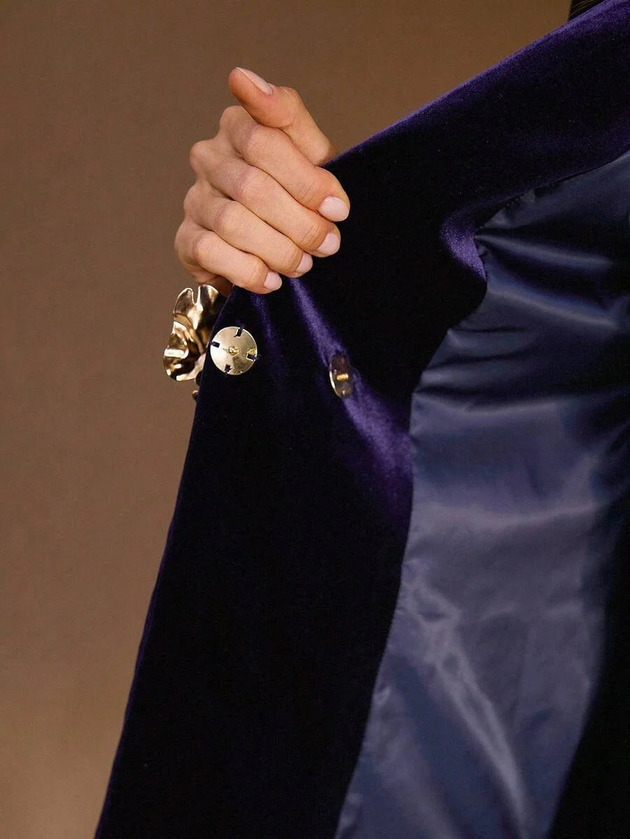 PREMIUM VELVET WRAP METAL DECOR BLAZER