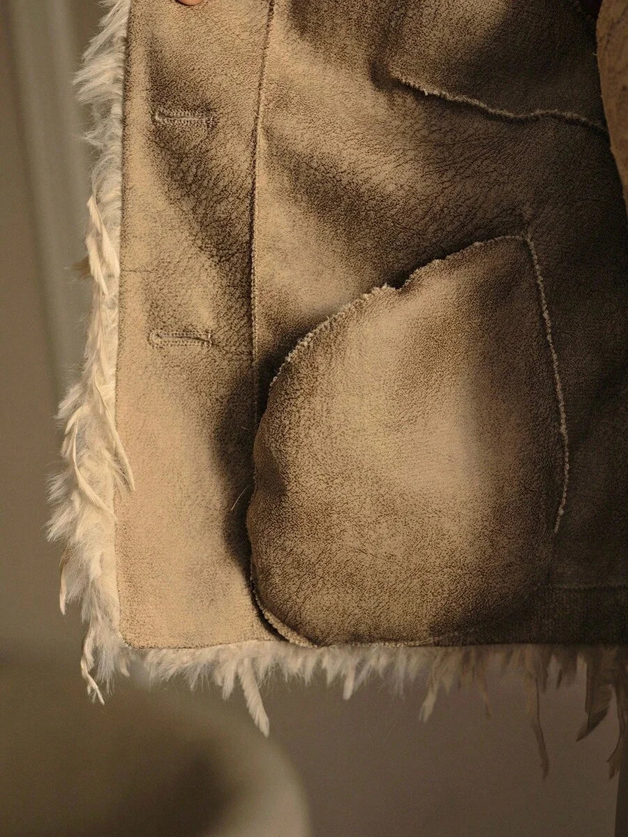 PREMIUM VINTAGE TASSEL METAL BUCKLE FAUX FUR JACKET