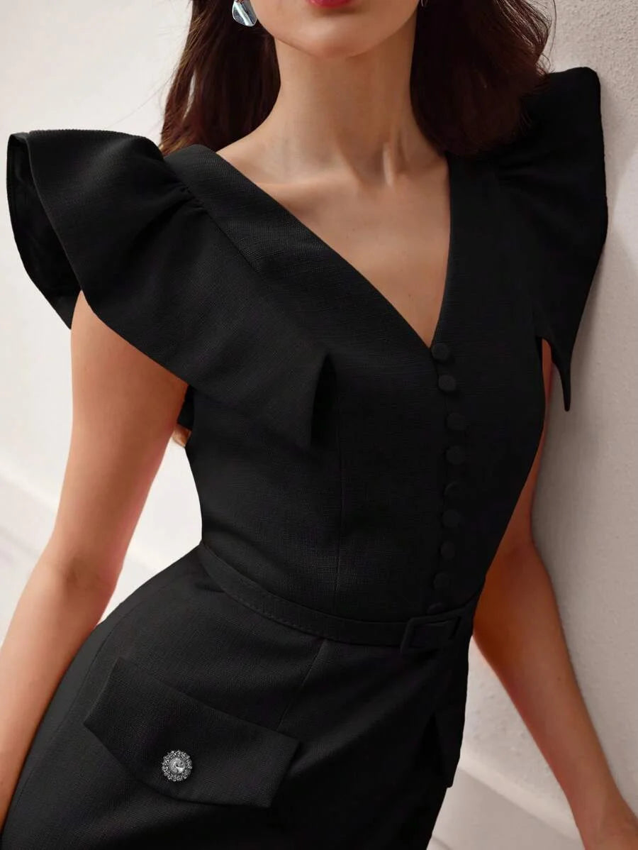 PREMIUM VNECK CAP SLEEVE SPLIT HEM