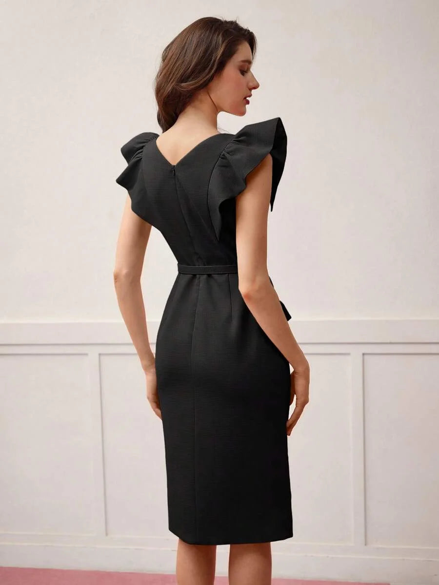 PREMIUM VNECK CAP SLEEVE SPLIT HEM