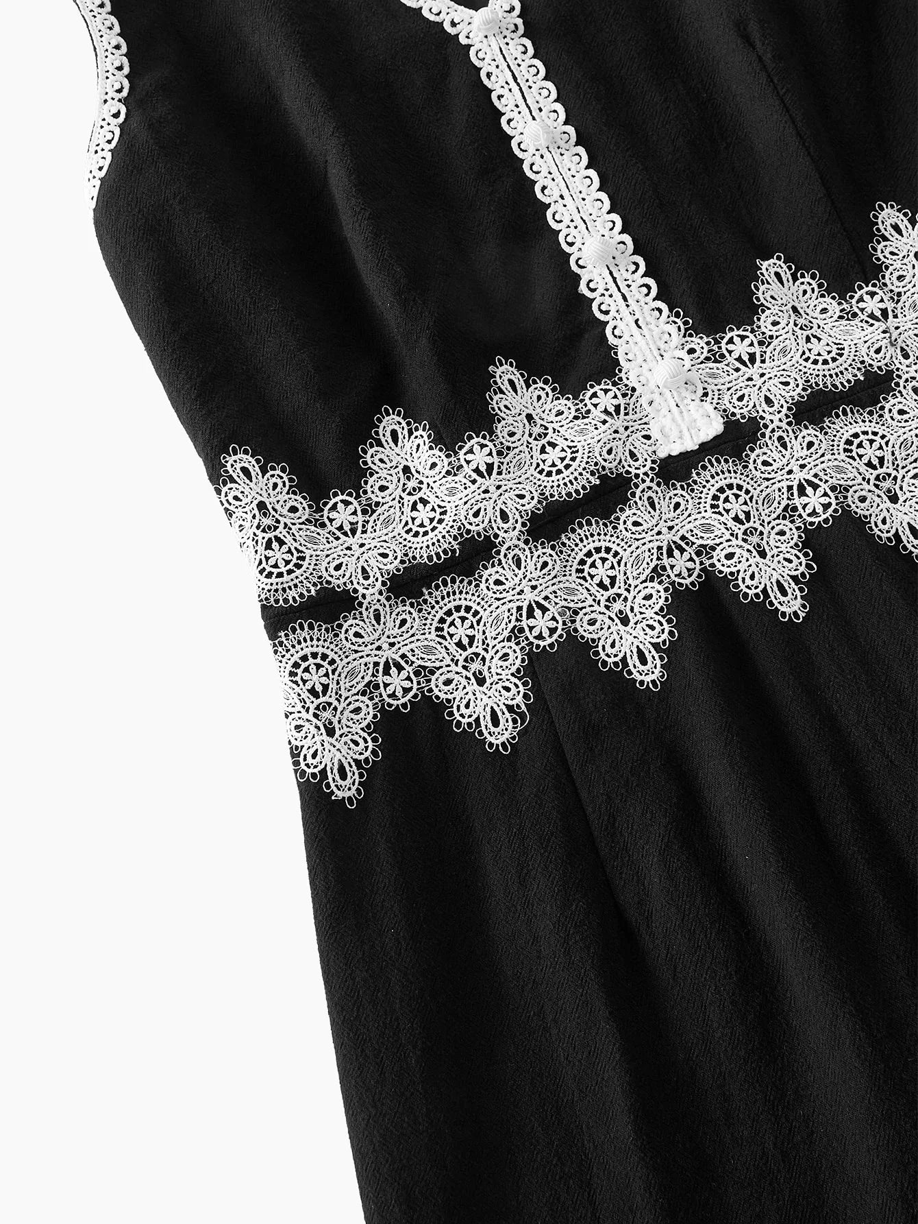 PREMIUM VNECK CONTRAST LACE DETAIL MINI DRESS