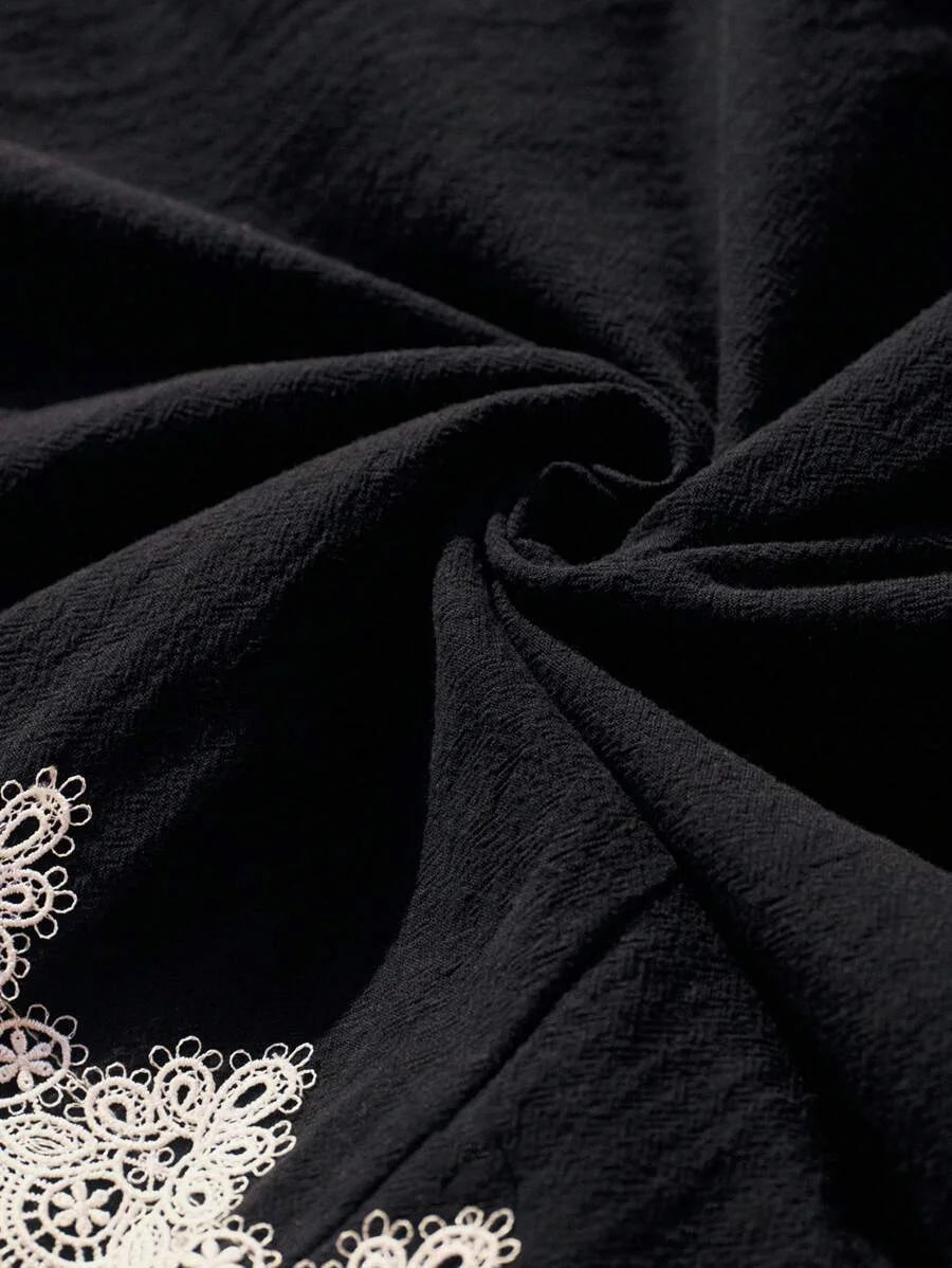 PREMIUM VNECK CONTRAST LACE DETAIL MINI DRESS