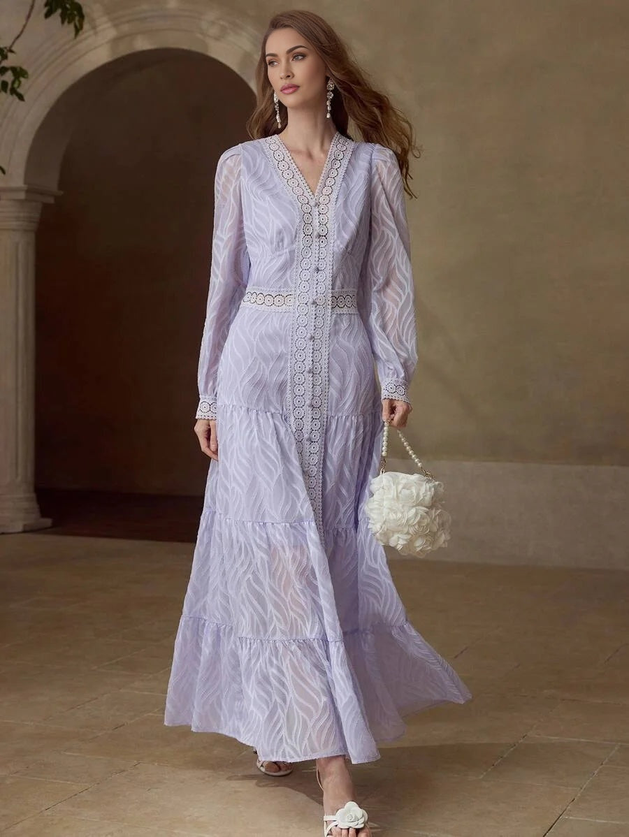 PREMIUM VNECK CONTRAST LACE DRESS