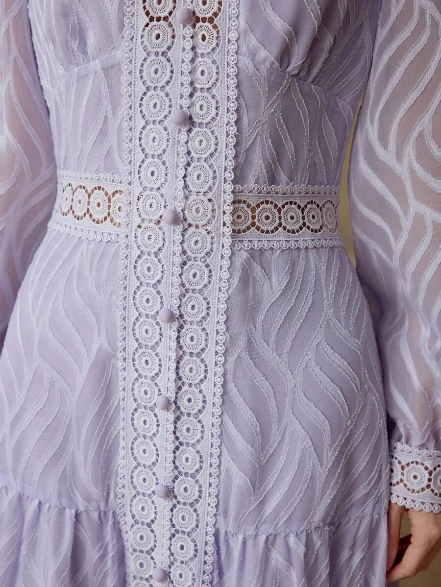 PREMIUM VNECK CONTRAST LACE DRESS