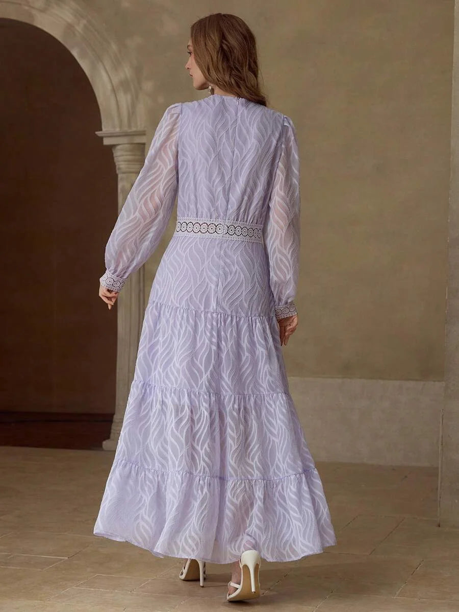 PREMIUM VNECK CONTRAST LACE DRESS