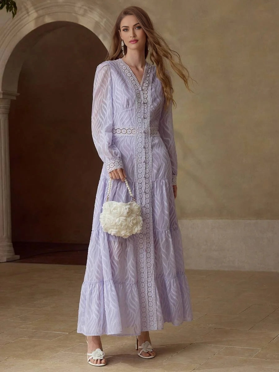 PREMIUM VNECK CONTRAST LACE DRESS