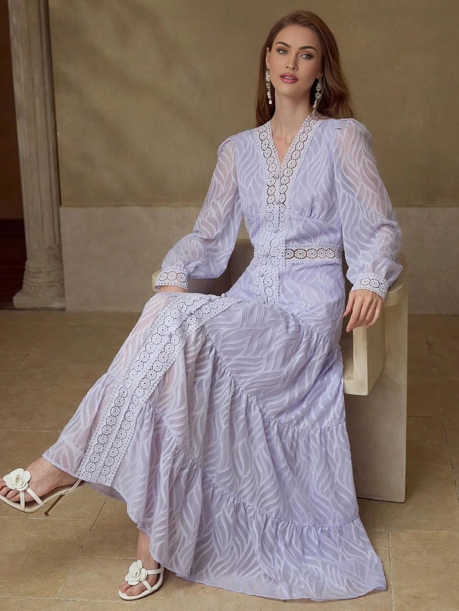 PREMIUM VNECK CONTRAST LACE DRESS