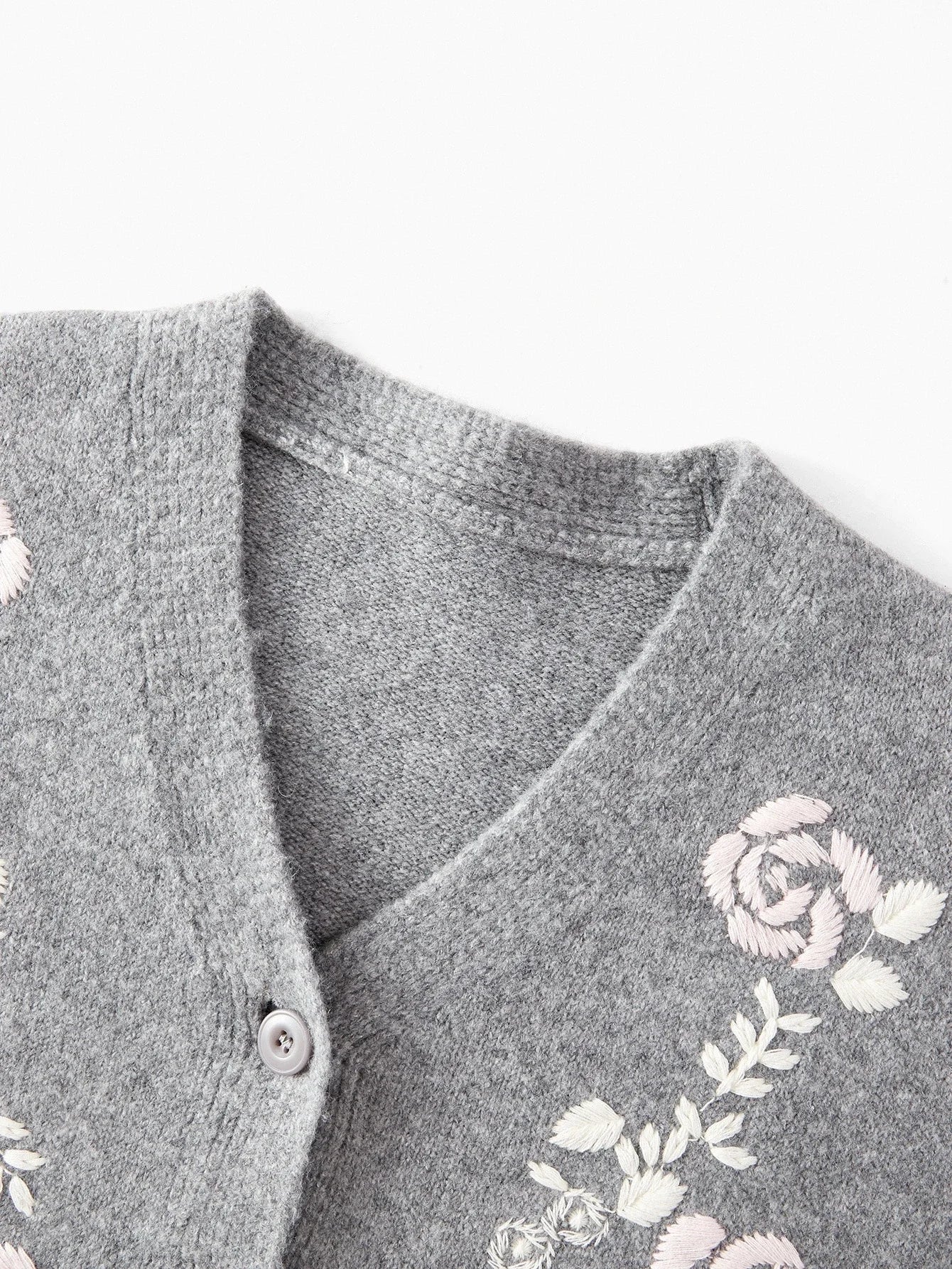 PREMIUM VNECK EMBROIDERY FLORAL PATTERN DROP SHOULDER OVERSIZE CARDIGAN