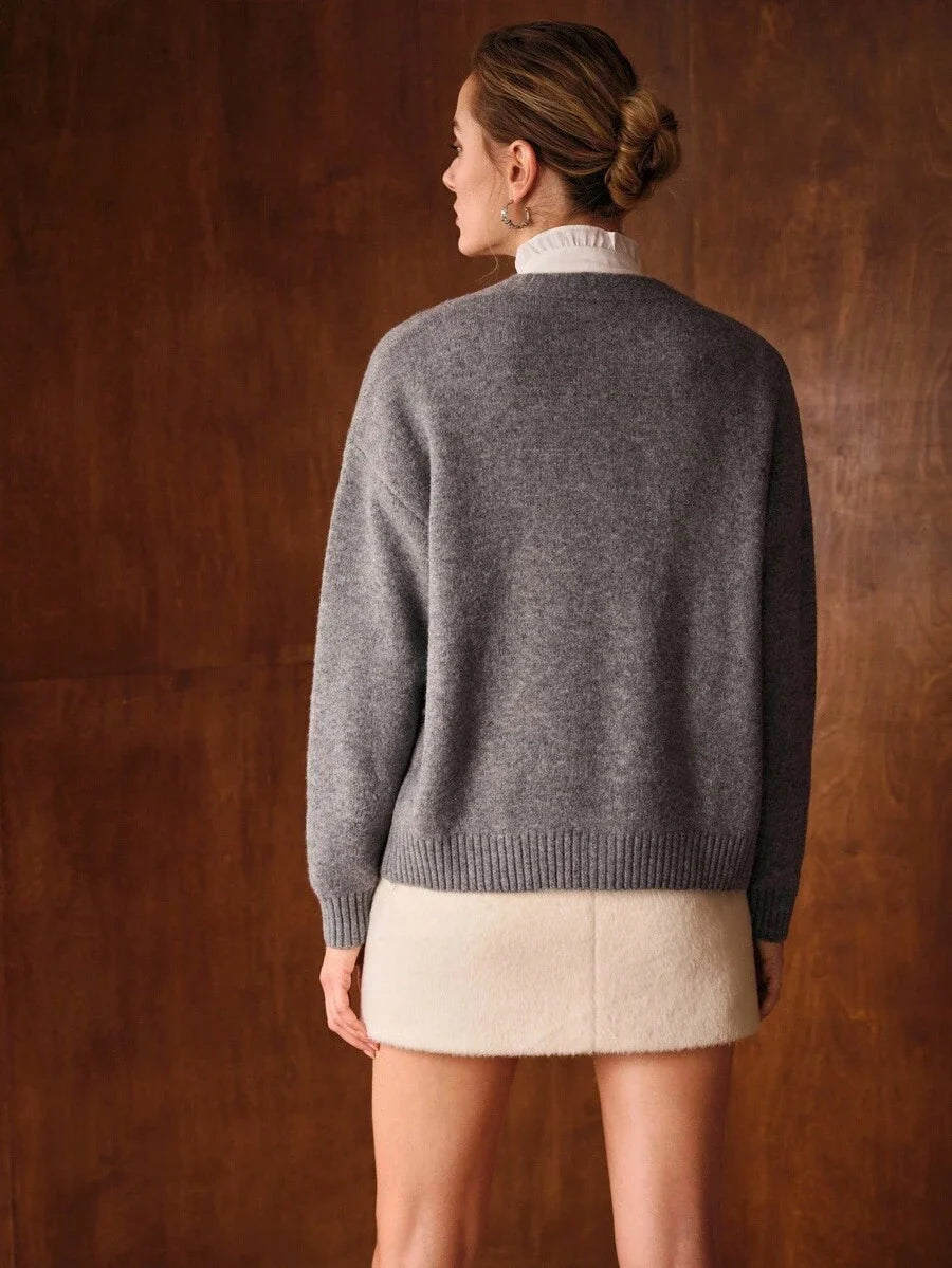 PREMIUM VNECK EMBROIDERY FLORAL PATTERN DROP SHOULDER OVERSIZE CARDIGAN