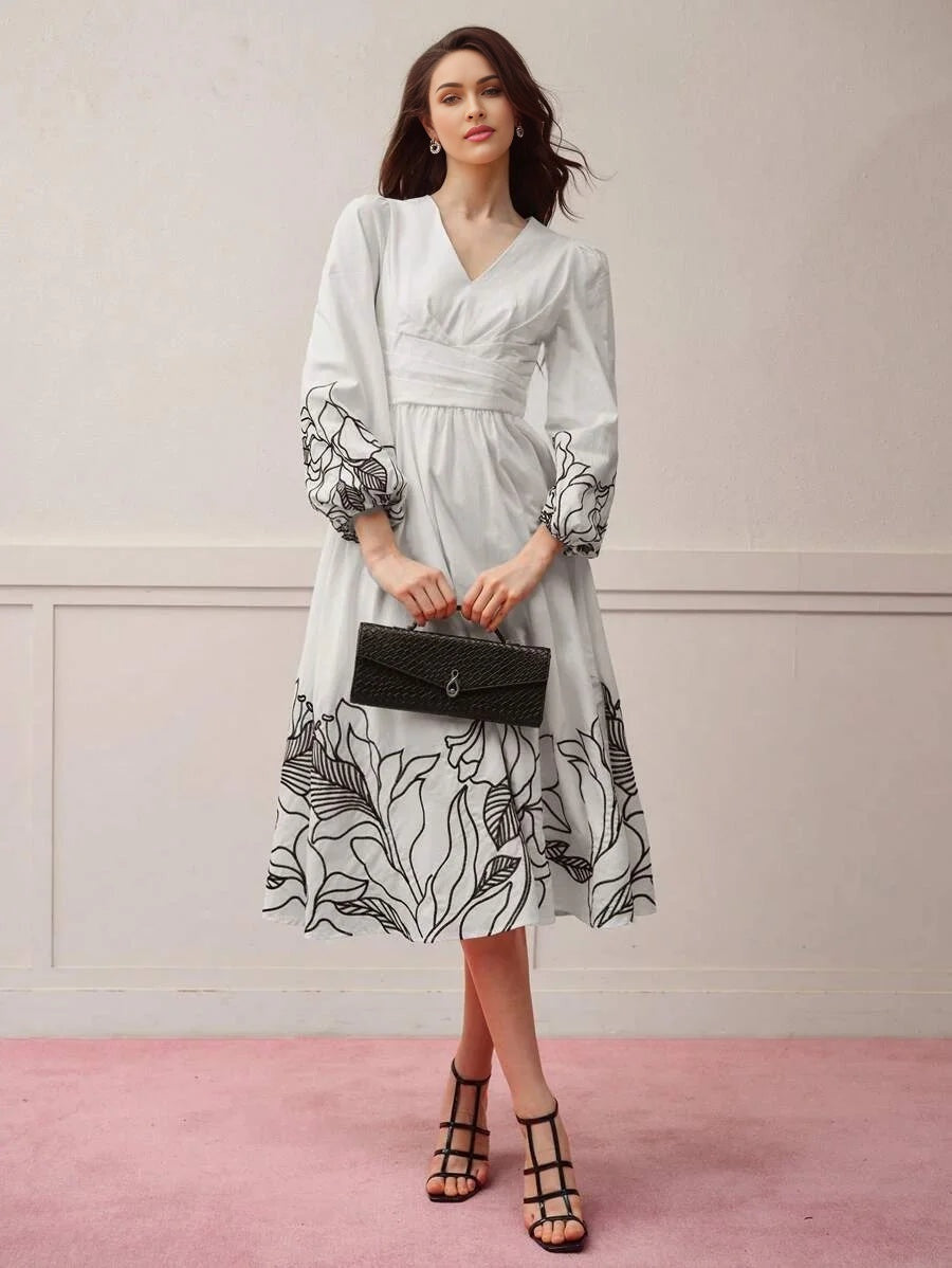 PREMIUM VNECK FLORAL EMBROIDERED DRESSVALENTINES DAY OUTFIT