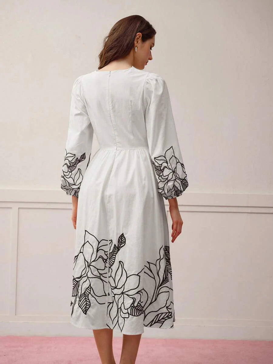 PREMIUM VNECK FLORAL EMBROIDERED DRESSVALENTINES DAY OUTFIT