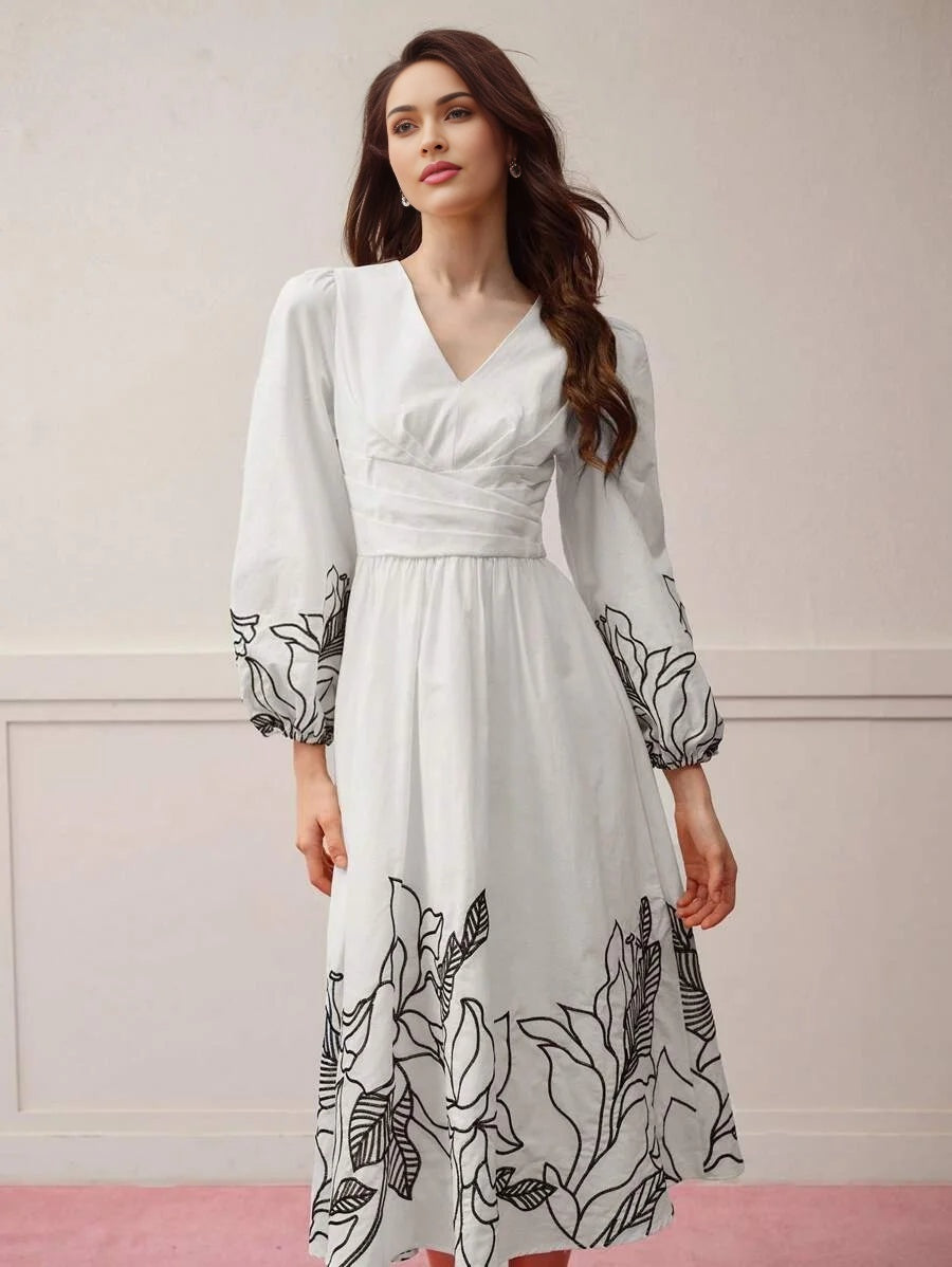 PREMIUM VNECK FLORAL EMBROIDERED DRESSVALENTINES DAY OUTFIT