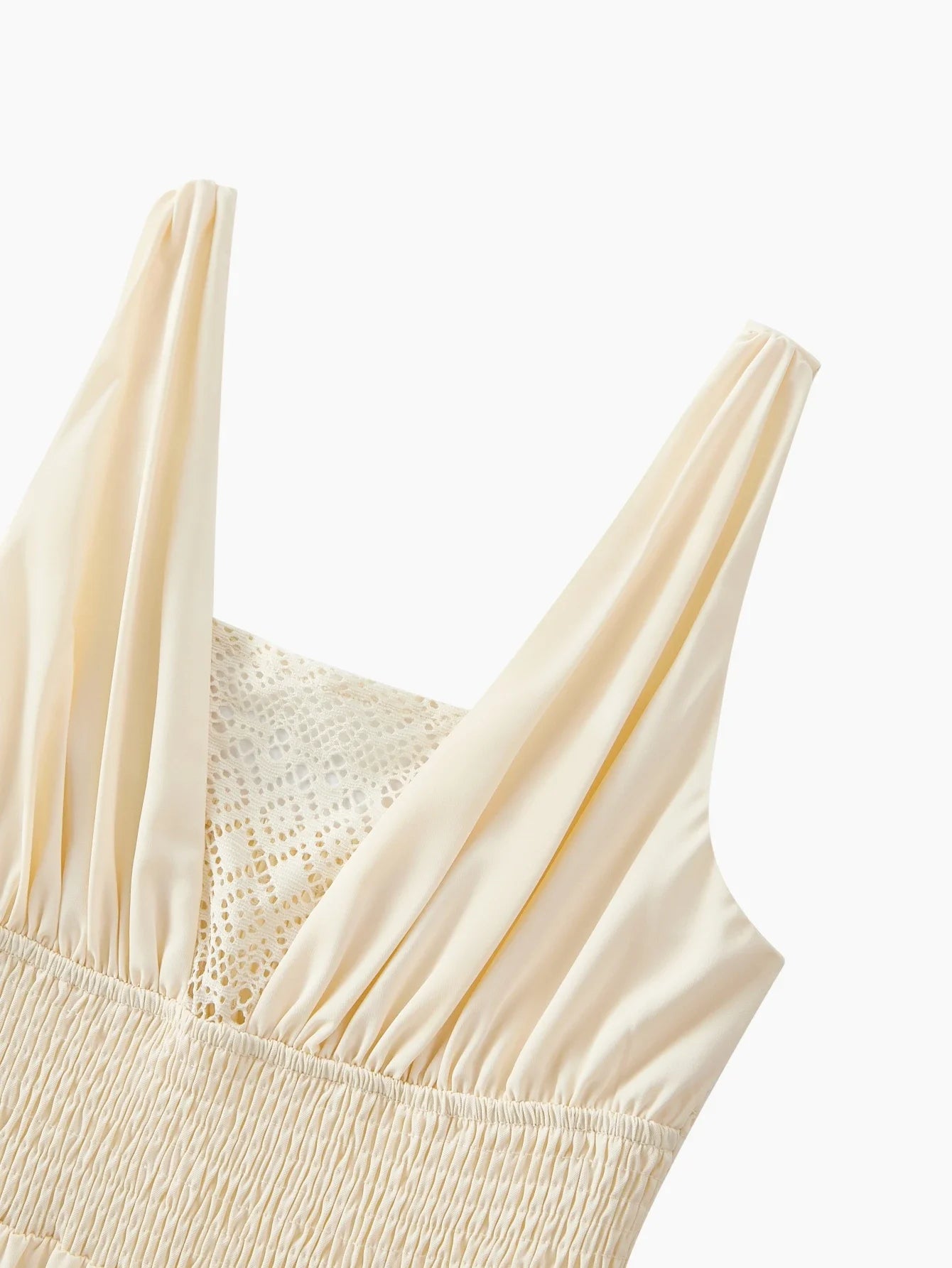 PREMIUM VNECK PATCHWORK HOLLOW OUT LAYERED RUFFLE HEM MAXI DRESS VACATION STYLE