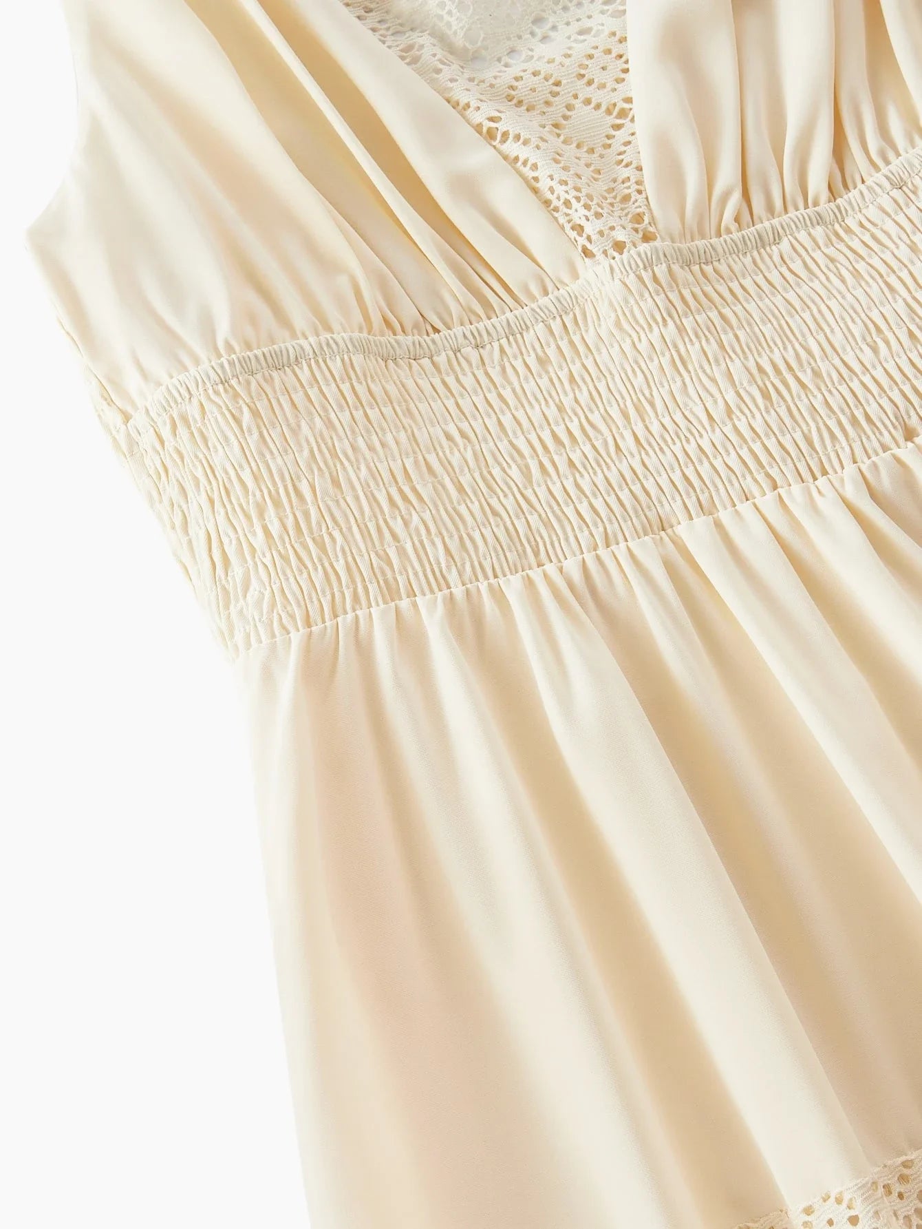 PREMIUM VNECK PATCHWORK HOLLOW OUT LAYERED RUFFLE HEM MAXI DRESS VACATION STYLE