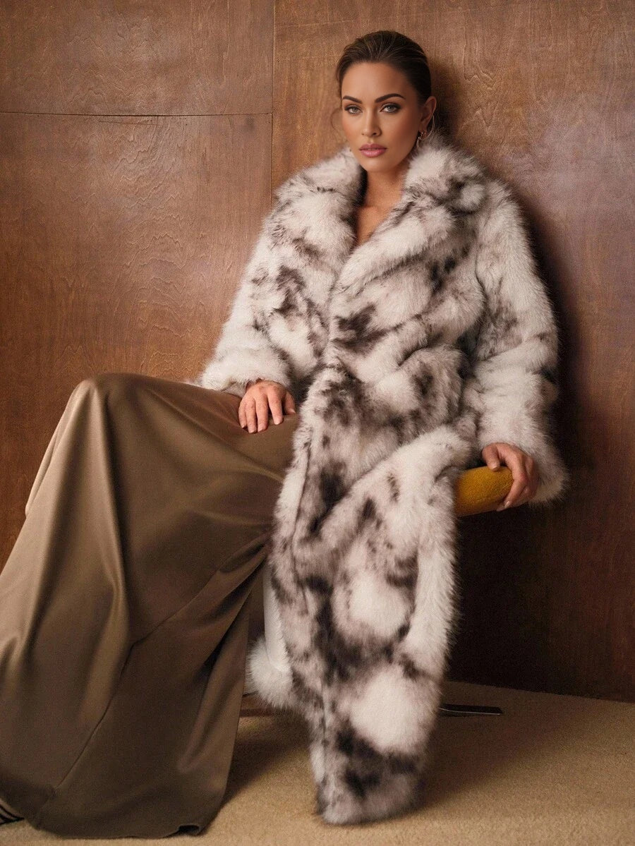 PREMIUM WARM LAPEL COLLAR LONG FAUX FUR COAT SUITABLE FOR AUTUMNWINTER PARTY