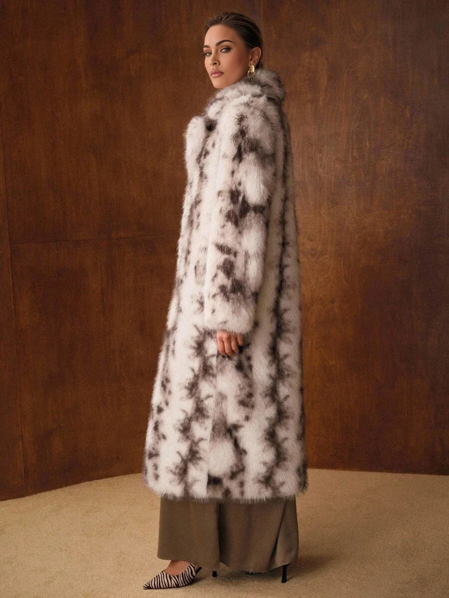 PREMIUM WARM LAPEL COLLAR LONG FAUX FUR COAT SUITABLE FOR AUTUMNWINTER PARTY