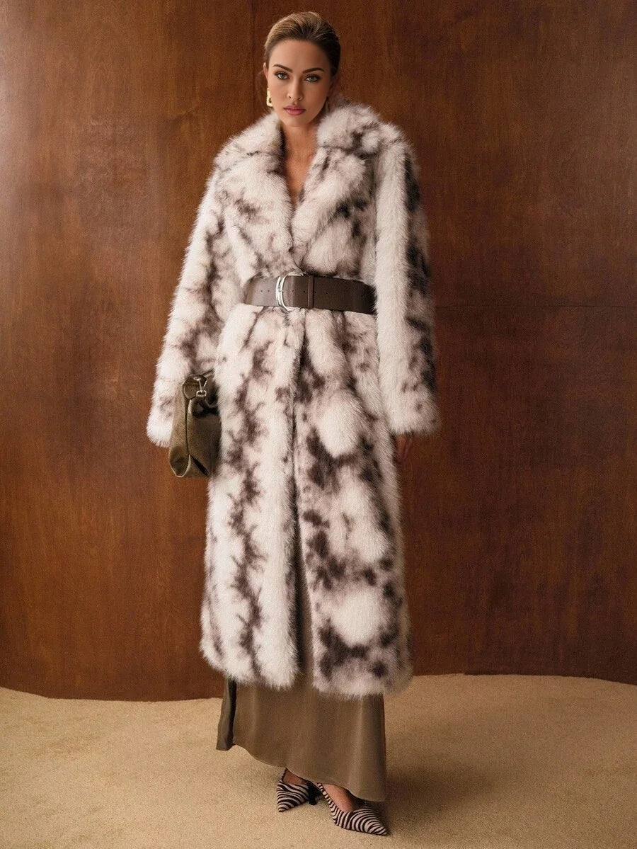 PREMIUM WARM LAPEL COLLAR LONG FAUX FUR COAT SUITABLE FOR AUTUMNWINTER PARTY