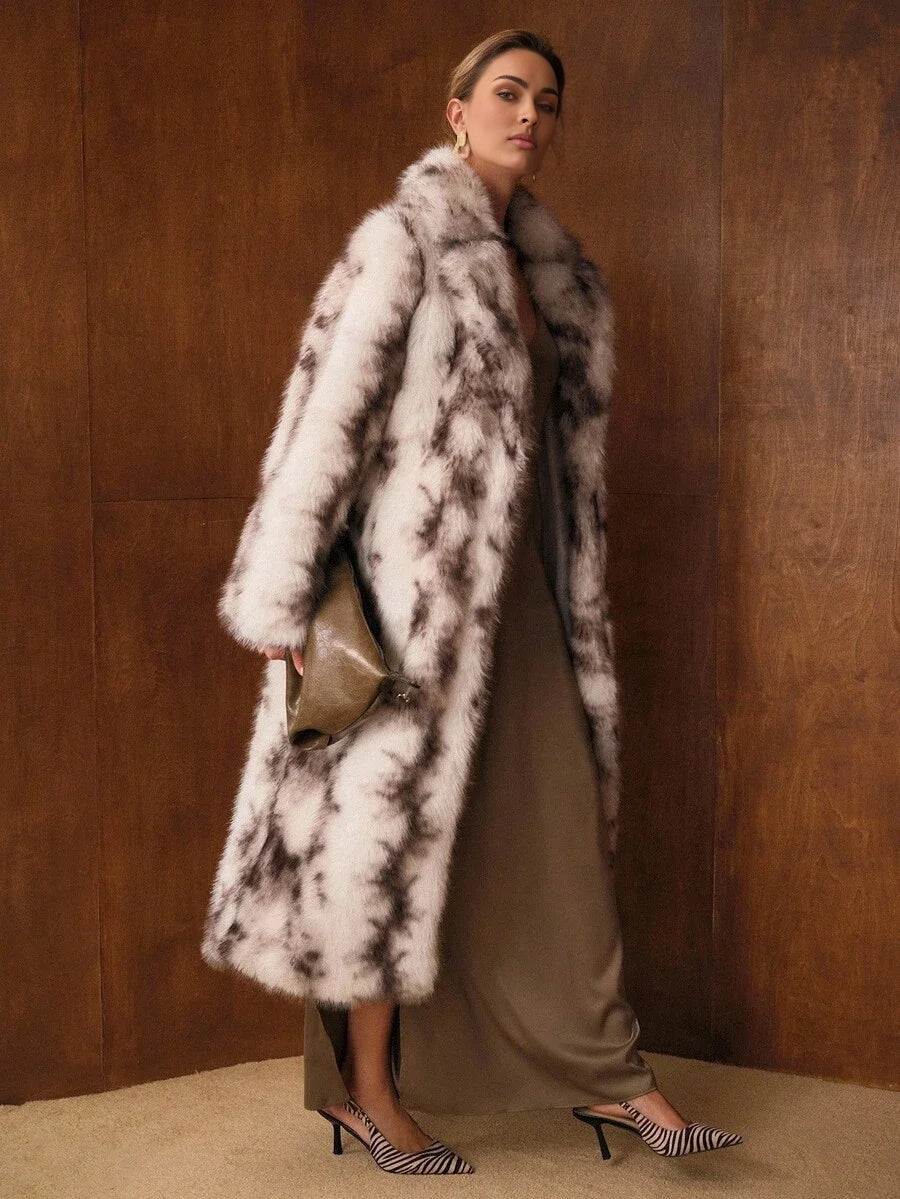 PREMIUM WARM LAPEL COLLAR LONG FAUX FUR COAT SUITABLE FOR AUTUMNWINTER PARTY