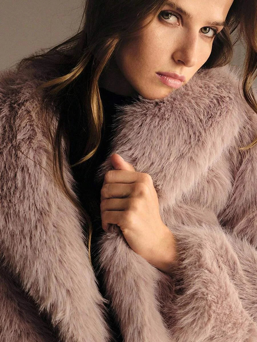 PREMIUM WATERFALL BELTED FAUX FUR COAT