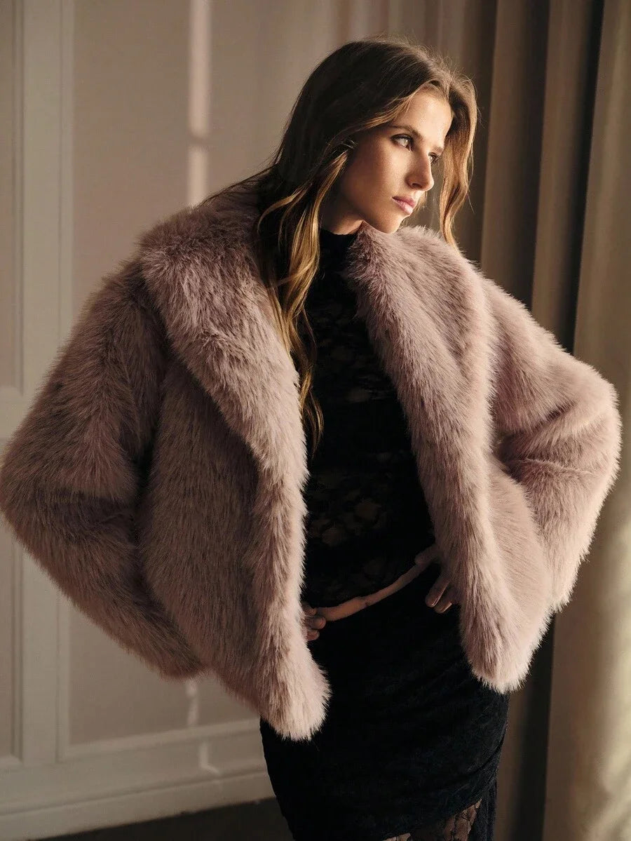 PREMIUM WATERFALL BELTED FAUX FUR COAT