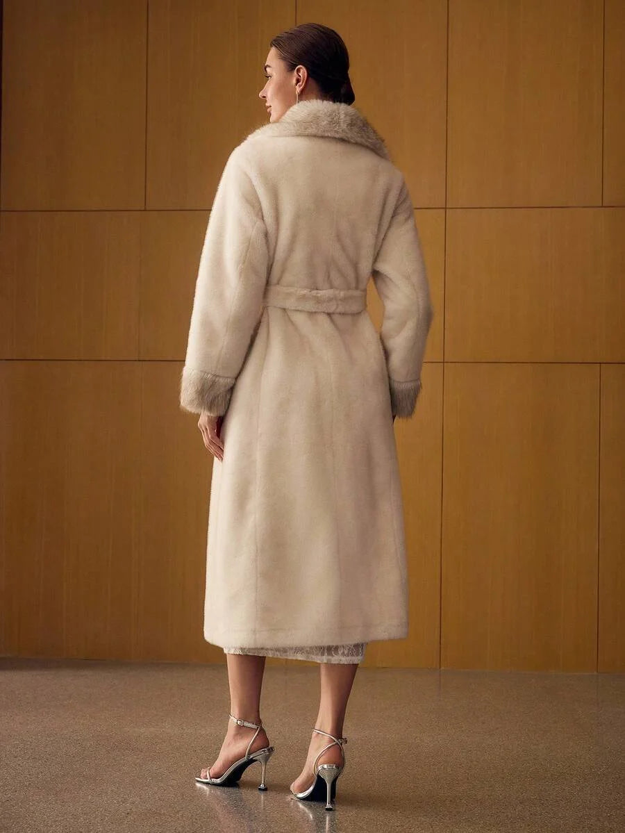 PREMIUM WATERFALL BELTED FAUX FUR COAT