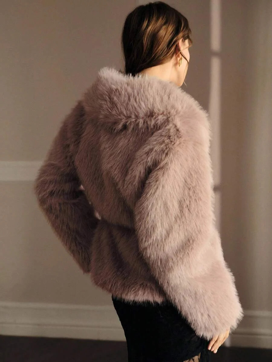 PREMIUM WATERFALL BELTED FAUX FUR COAT