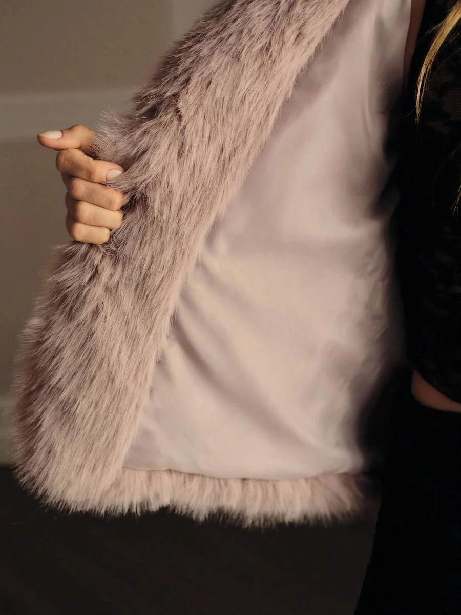 PREMIUM WATERFALL BELTED FAUX FUR COAT