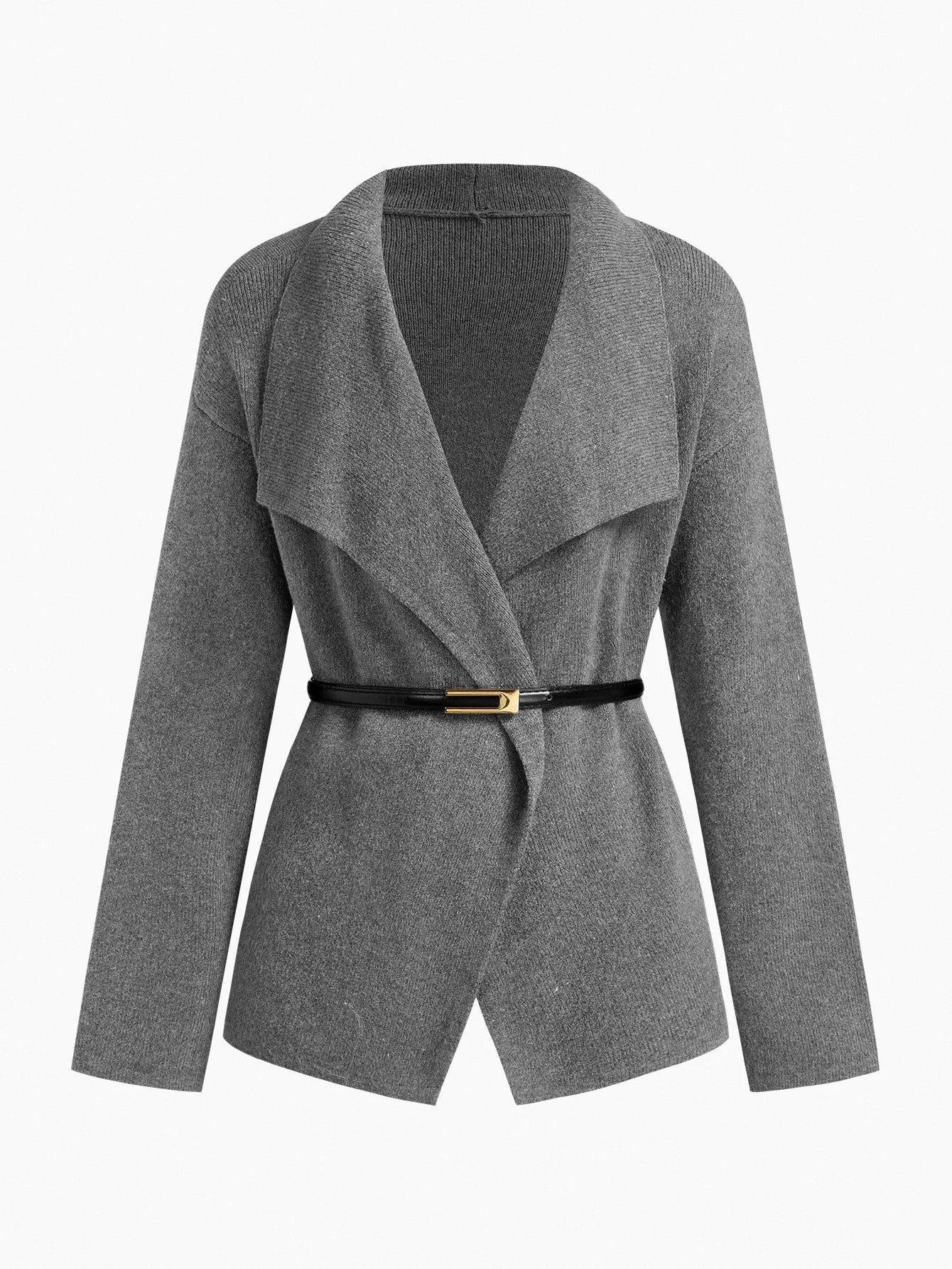 PREMIUM WATERFALL COLLAR BELTED CARDIGAN