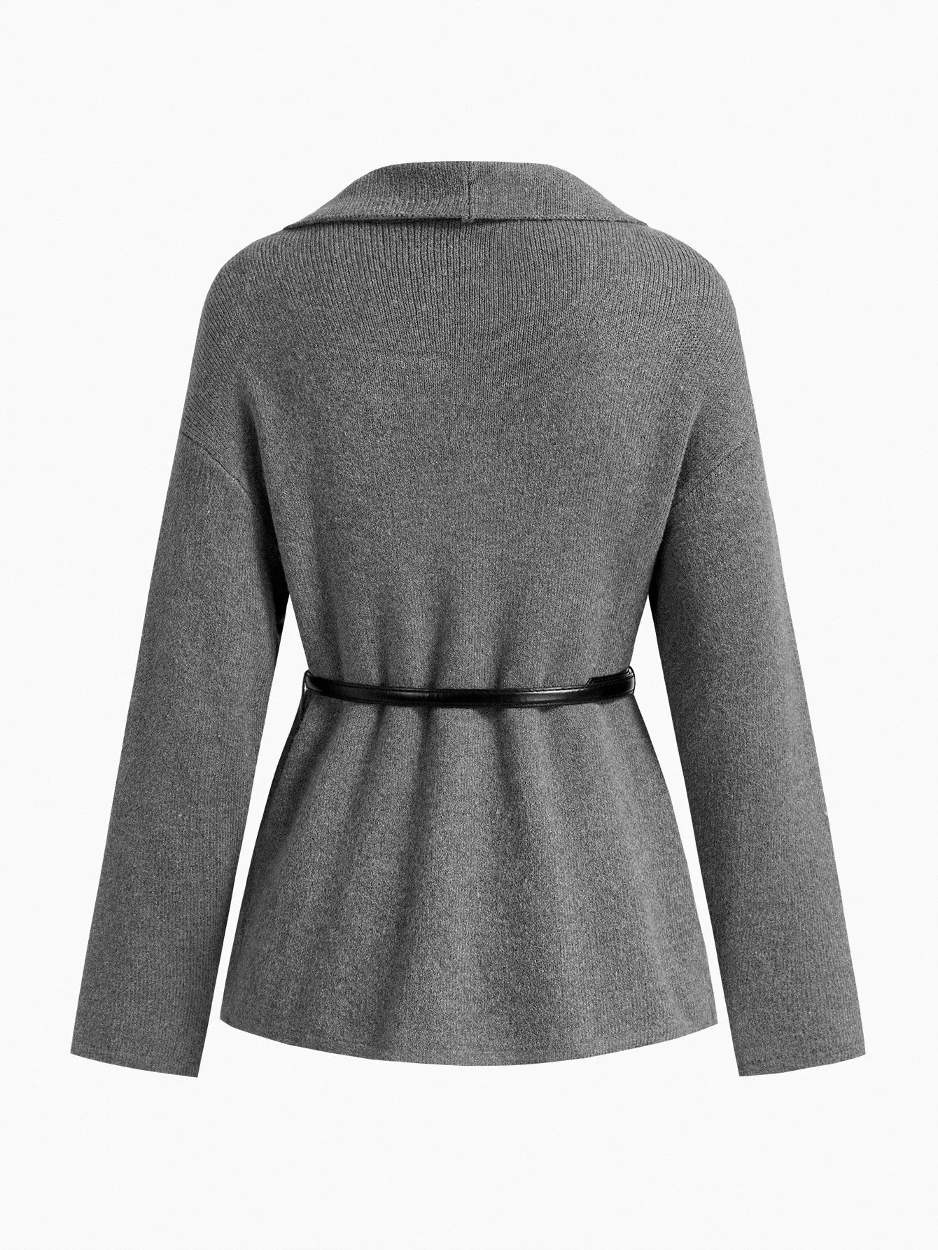 PREMIUM WATERFALL COLLAR BELTED CARDIGAN